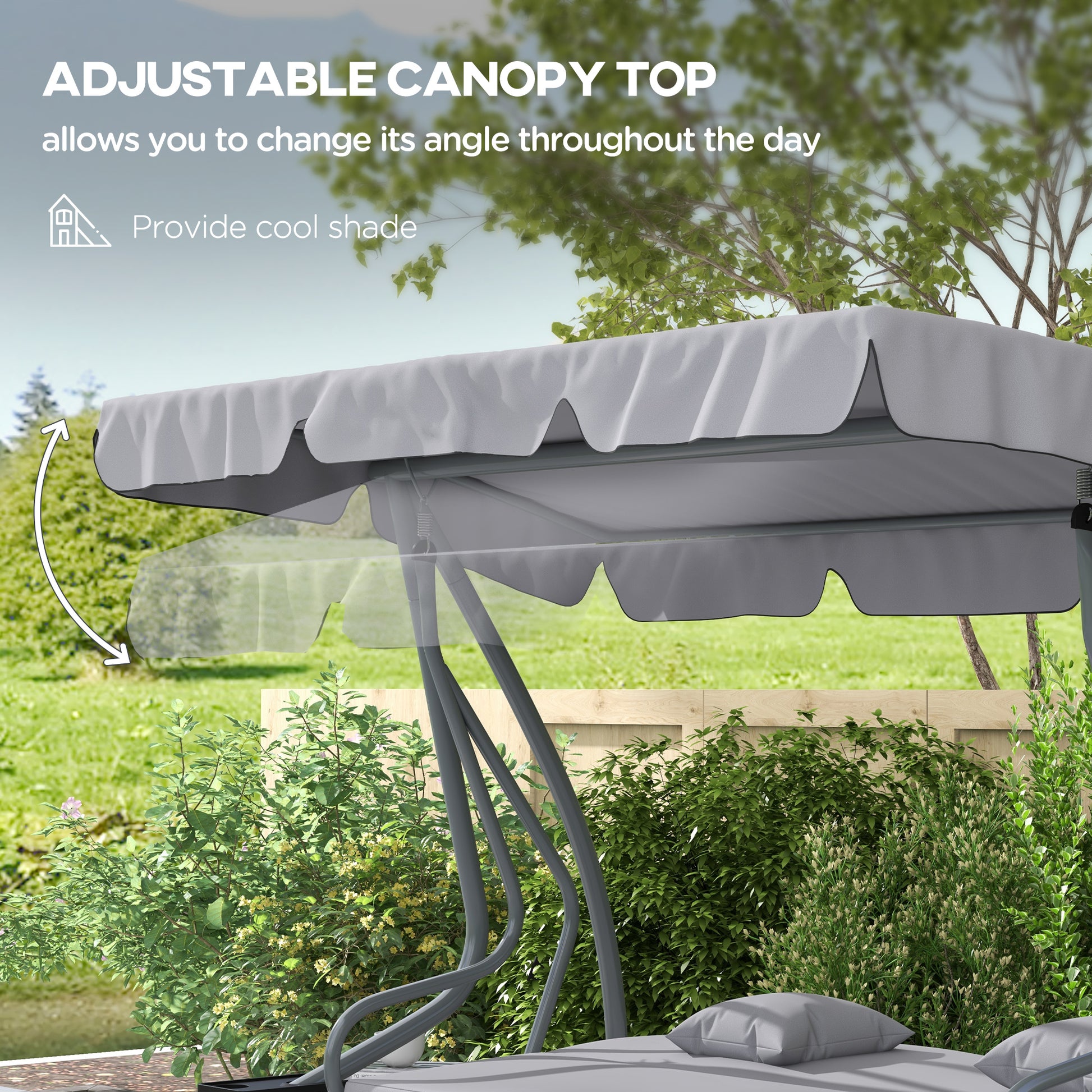 Outdoor 3-Seater Patio Swing Chair - Light Grey, Adjustable Canopy & Pillows-DECOROLALA