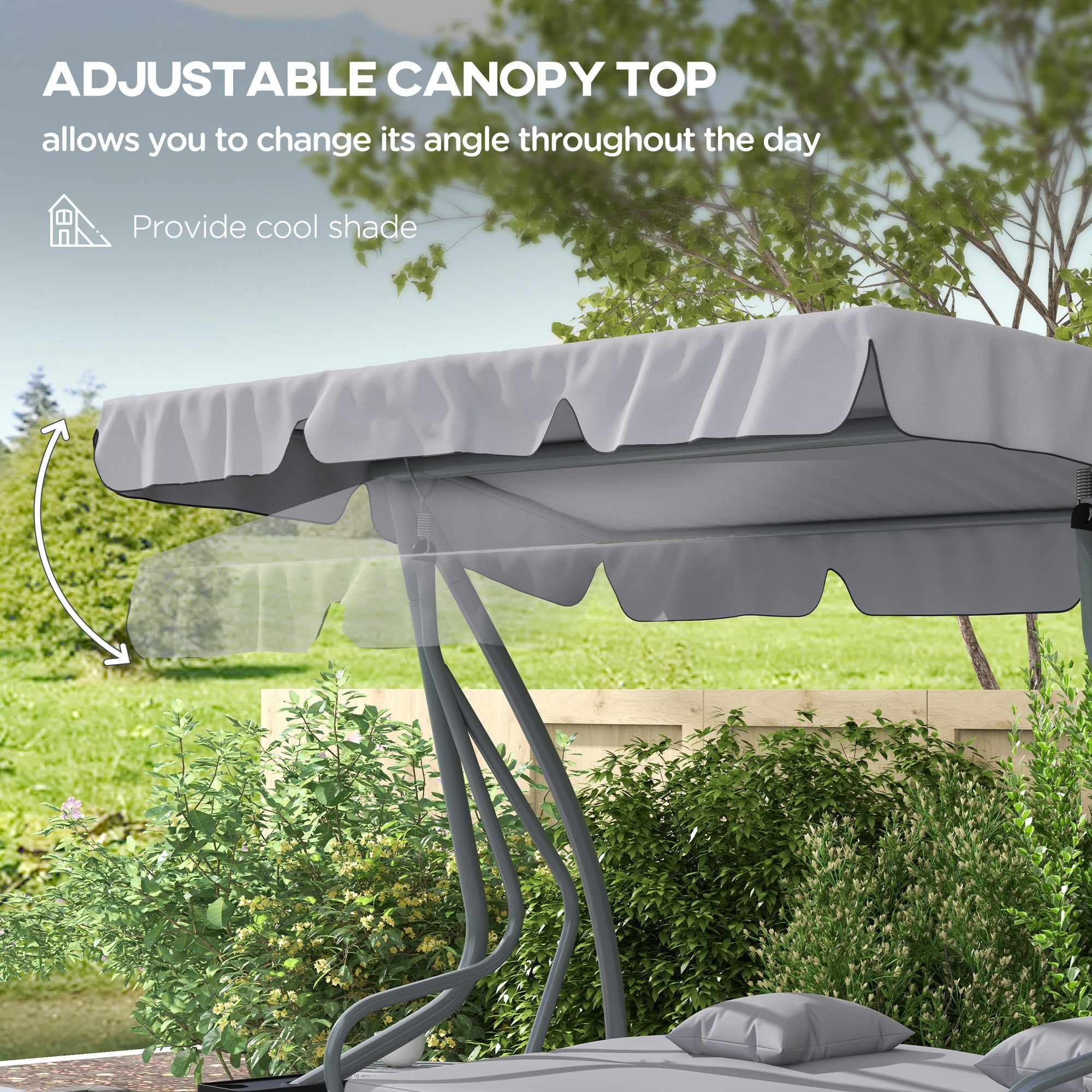 Outdoor 3-Seater Patio Swing Chair - Light Grey, Adjustable Canopy & Pillows-DECOROLALA