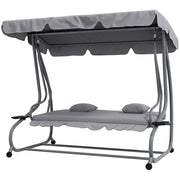 Outdoor 3-Seater Patio Swing Chair - Light Grey, Adjustable Canopy & Pillows-DECOROLALA