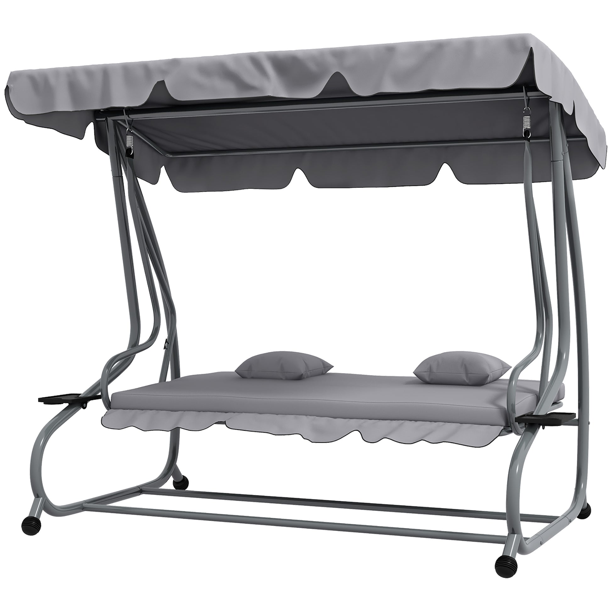 Outdoor 3-Seater Patio Swing Chair - Light Grey, Adjustable Canopy & Pillows-DECOROLALA