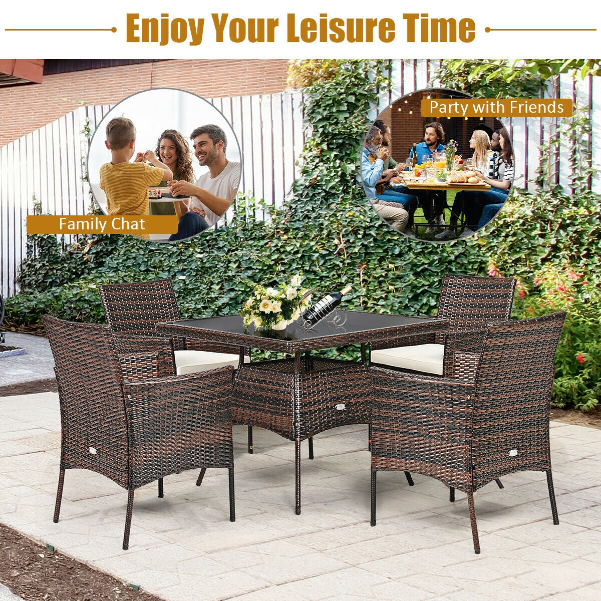 Outdoor 5 Pieces Dining Table Set with 1 Table and 4 Single Sofas-Patio Dining Sets-DECOROLALA