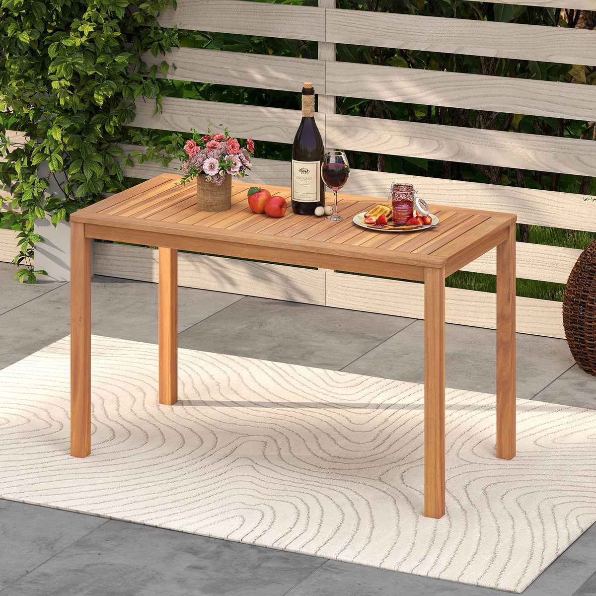 Outdoor Acacia Wood Dining Table with Slatted Tabletop for 4-6-Patio Dining Tables-DECOROLALA