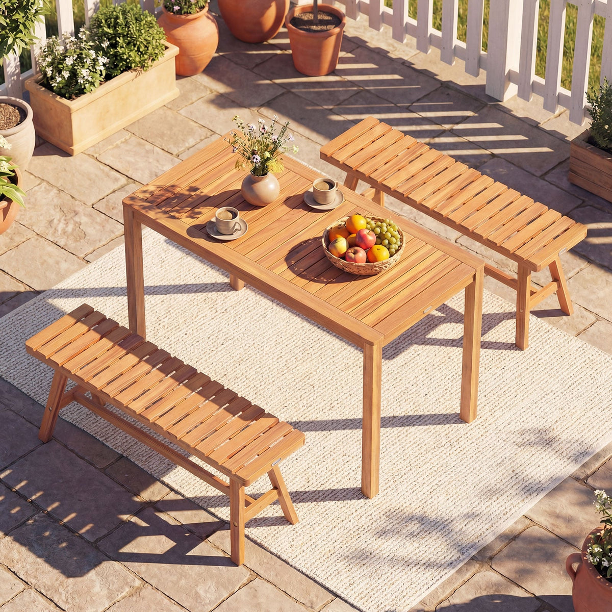 Outdoor Acacia Wood Dining Table with Slatted Tabletop for 4-6-Patio Dining Tables-DECOROLALA