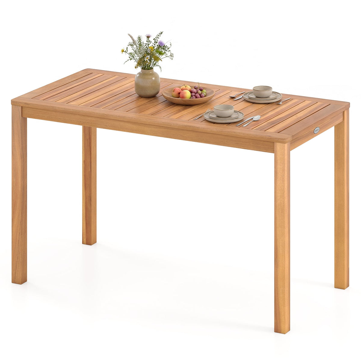 Outdoor Acacia Wood Dining Table with Slatted Tabletop for 4-6-Patio Dining Tables-DECOROLALA