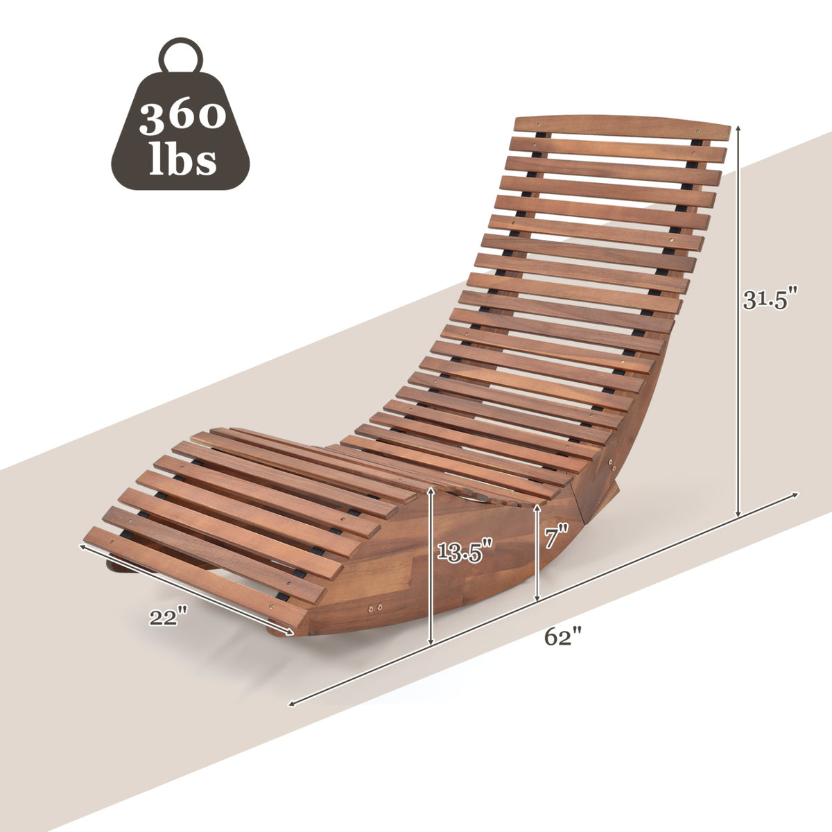 Outdoor Acacia Wood Rocking Chair with Widened Slatted Seat and High Back-Outdoor Rocking Chairs & Gliders-DECOROLALA