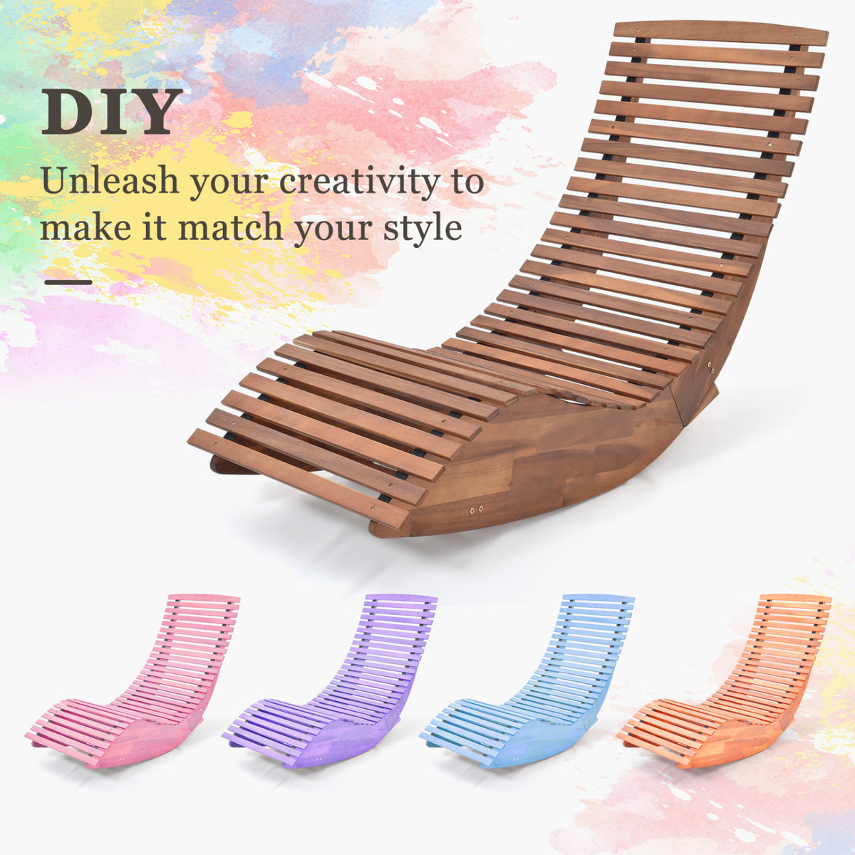 Outdoor Acacia Wood Rocking Chair with Widened Slatted Seat and High Back-Outdoor Rocking Chairs & Gliders-DECOROLALA