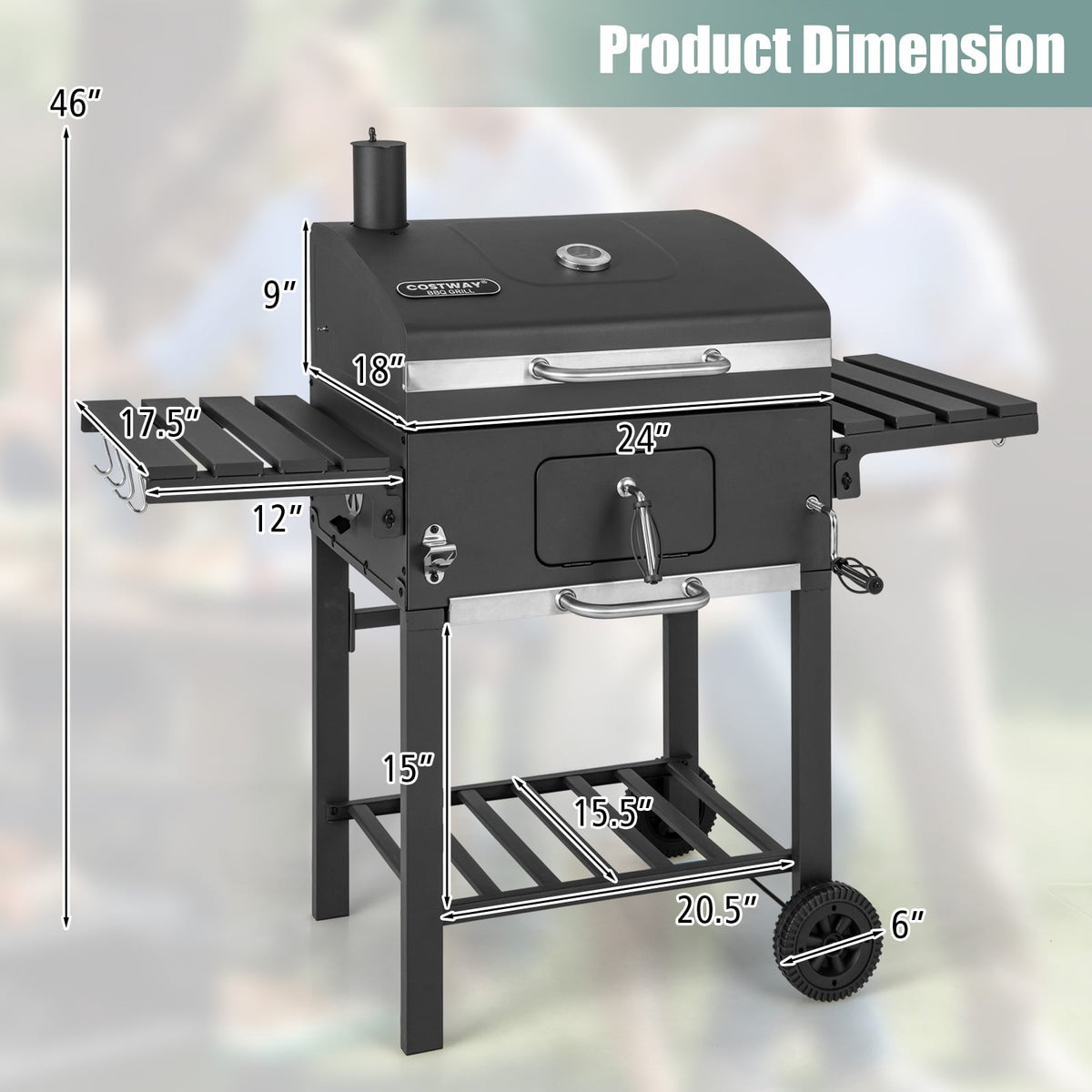 Outdoor BBQ Charcoal Grill with 2 Foldable Side Table and Wheels-Outdoor Grills-DECOROLALA