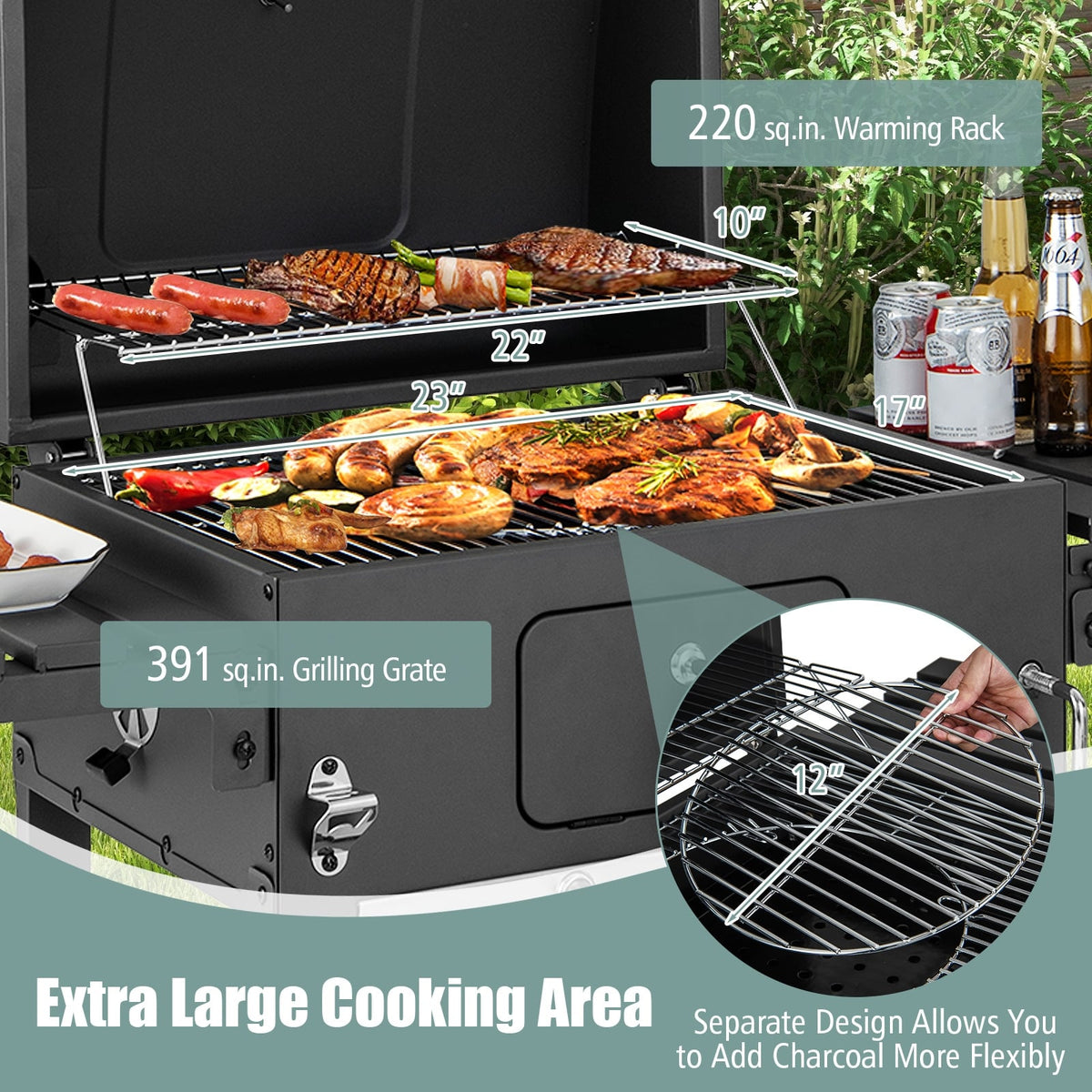 Outdoor BBQ Charcoal Grill with 2 Foldable Side Table and Wheels-Outdoor Grills-DECOROLALA