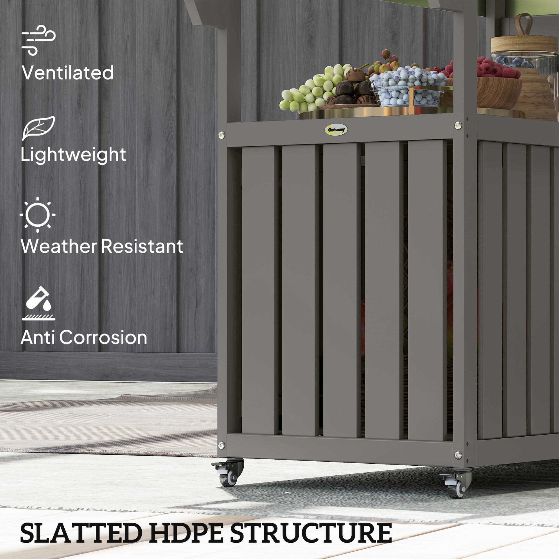 Outdoor Bar Cart - Stainless Steel Top HDPE Island Grey-DECOROLALA