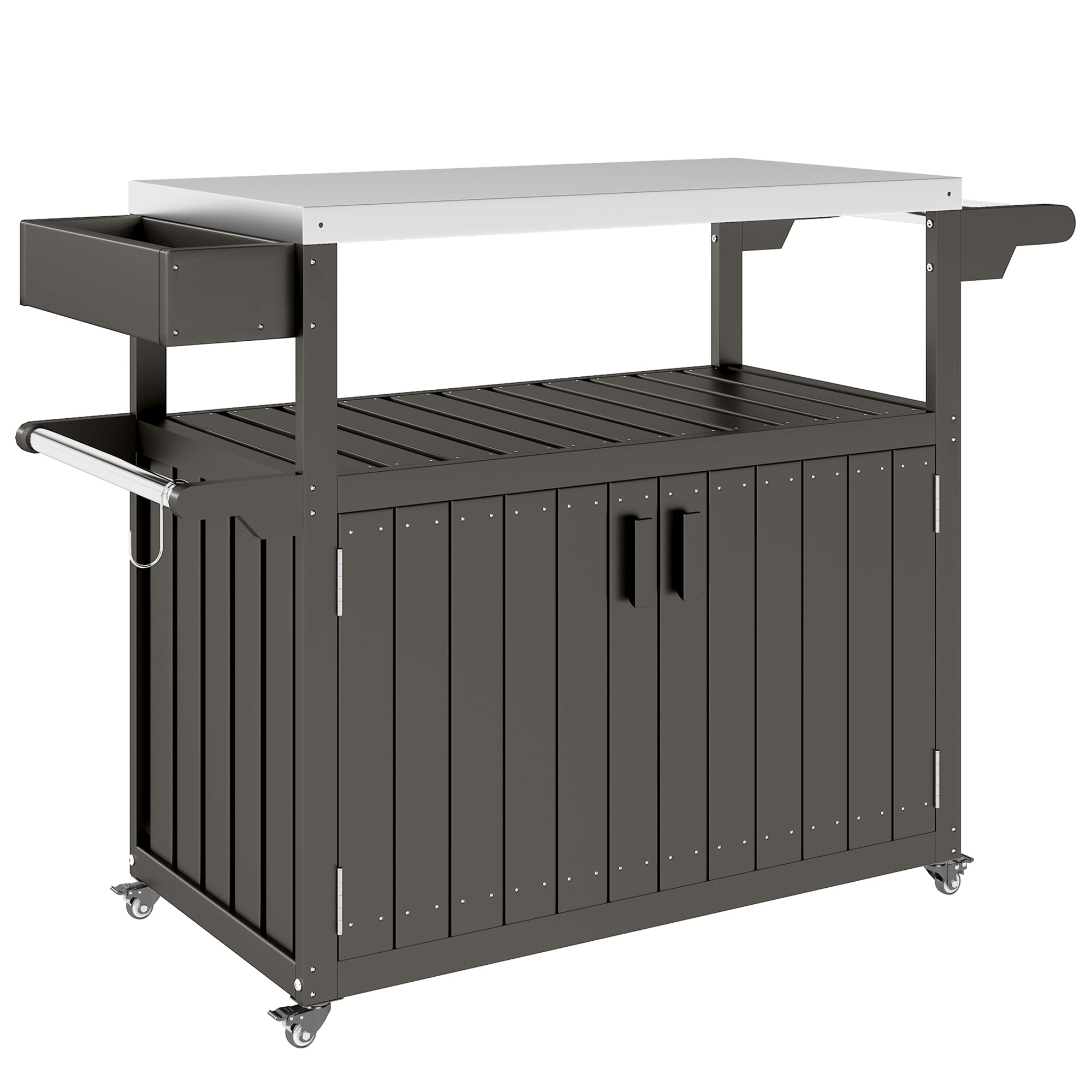 Outdoor Bar Cart - Stainless Steel Top HDPE Island Grey-DECOROLALA