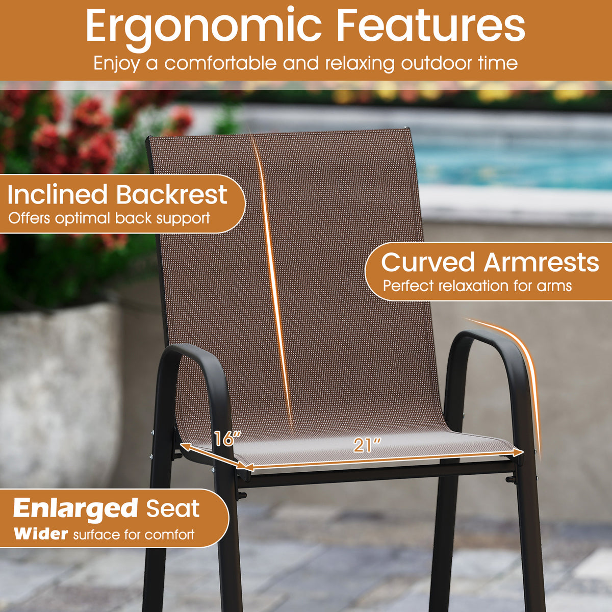 Outdoor Bar Stools Set of 2 29 Inch Fabric Bar Height Stools with Armrests-Brown-Outdoor Bar Furniture-DECOROLALA