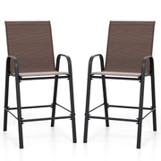 Outdoor Bar Stools Set of 2 29 Inch Fabric Bar Height Stools with Armrests-Brown-Outdoor Bar Furniture-DECOROLALA