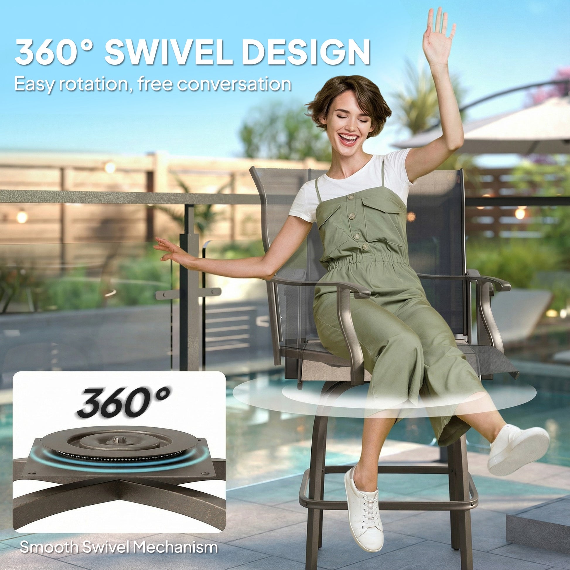 Outdoor Bar Stools Set of 2 - Black Swivel-DECOROLALA