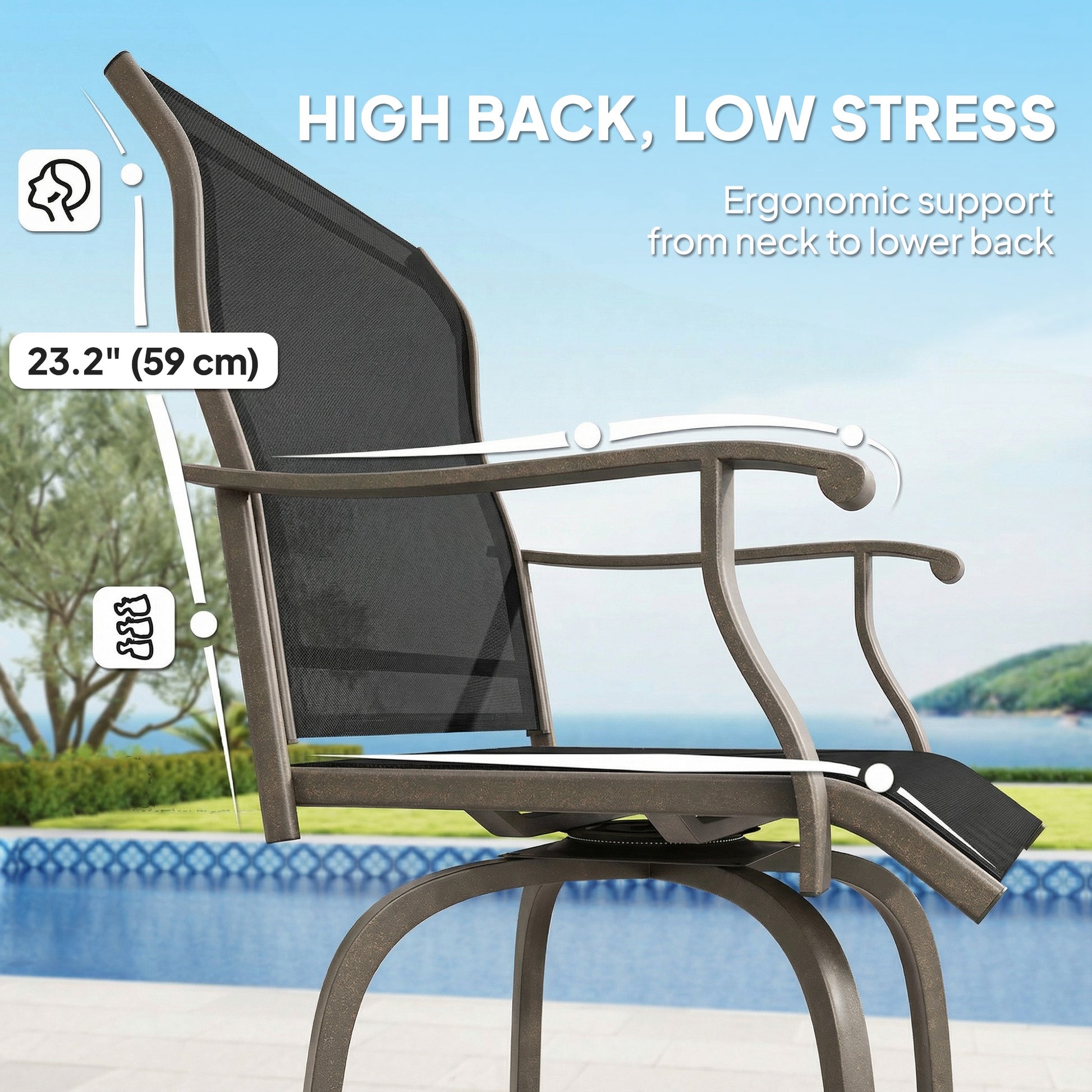Outdoor Bar Stools Set of 2 - Black Swivel-DECOROLALA