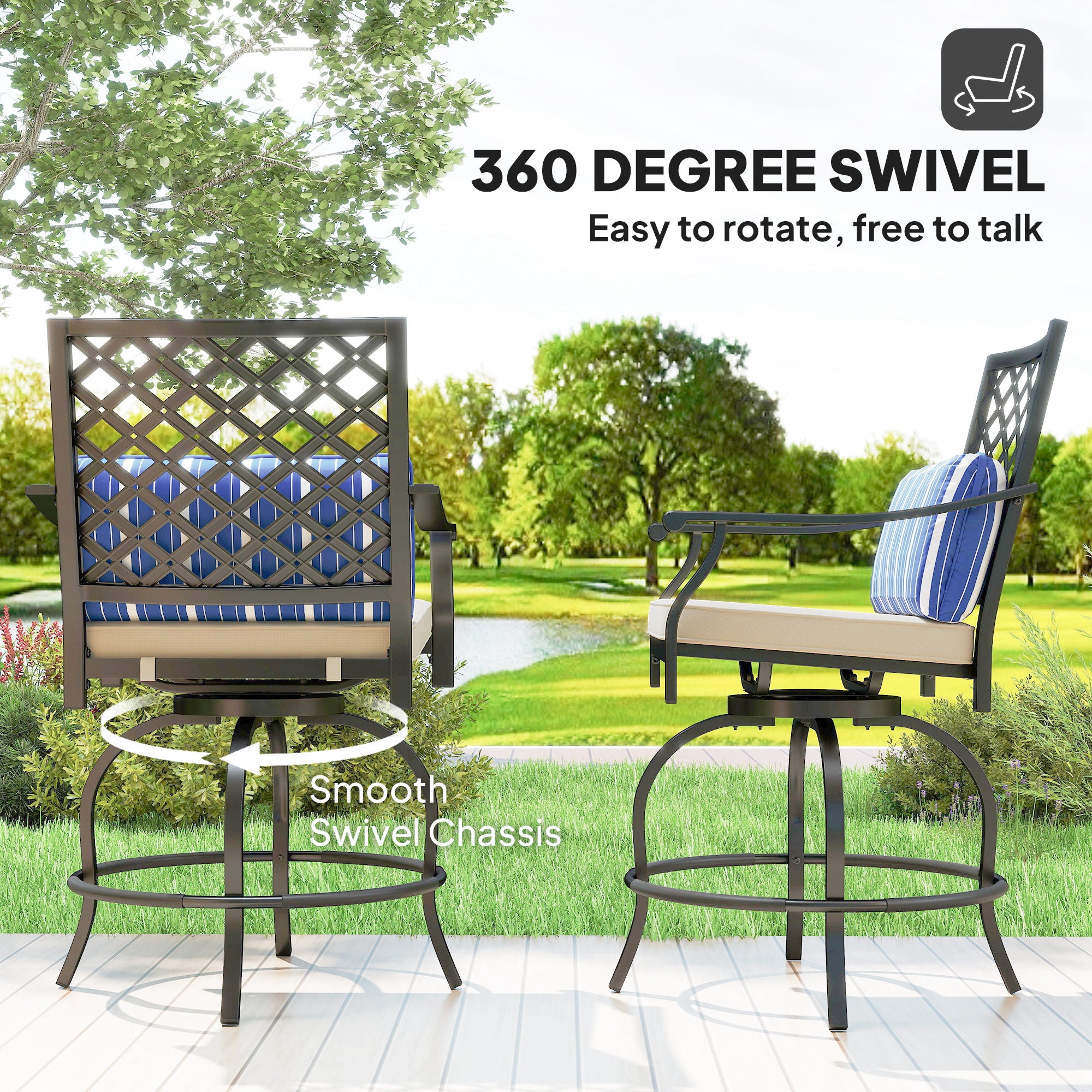Outdoor Bar Stools Set of 2 Swivel Black-DECOROLALA