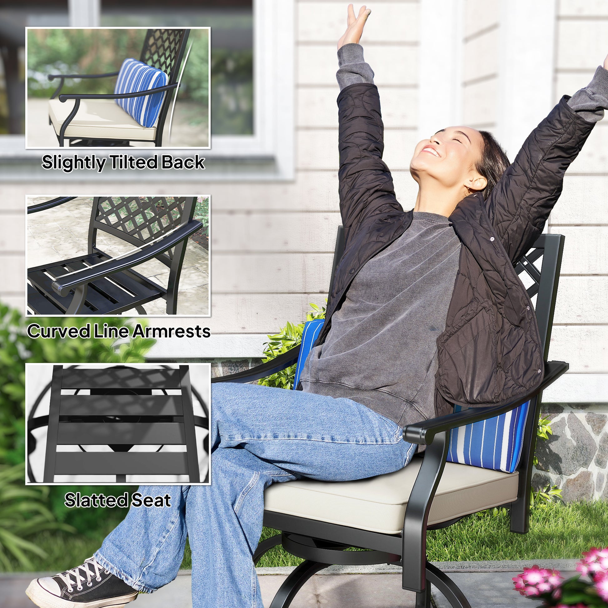 Outdoor Bar Stools Set of 2 Swivel Black-DECOROLALA