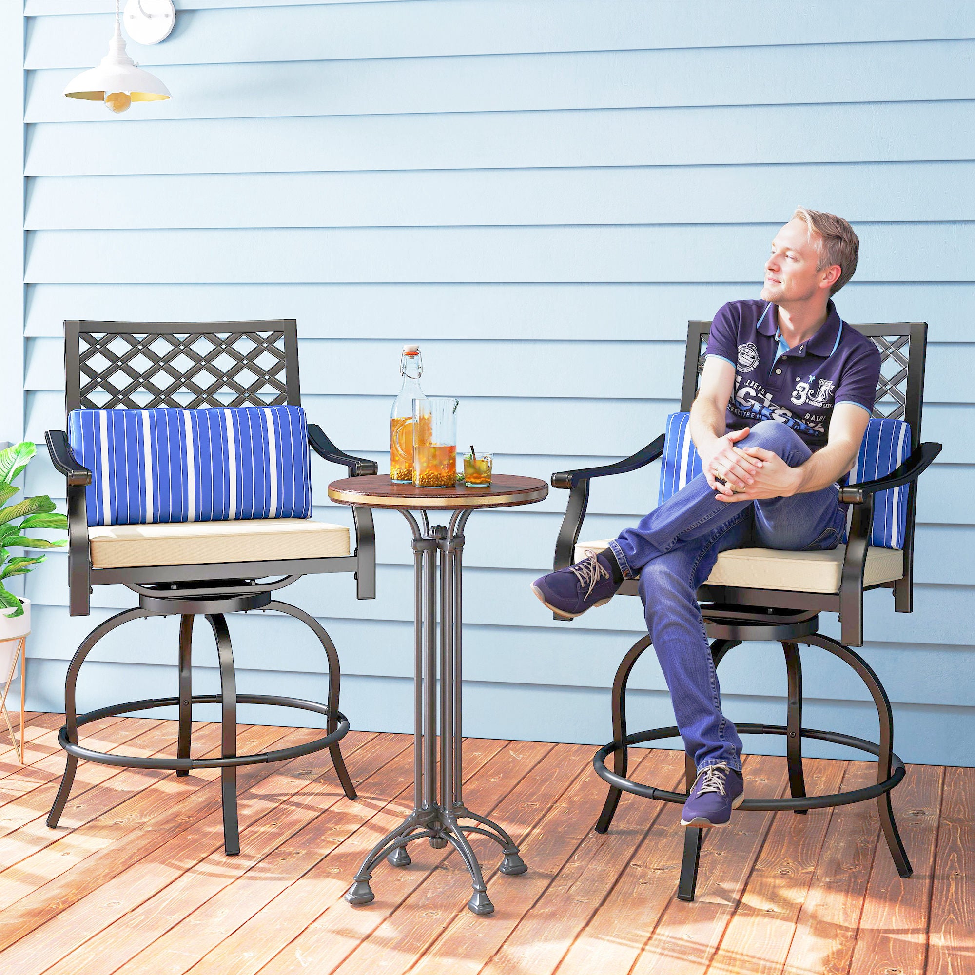 Outdoor Bar Stools Set of 2 Swivel Black-DECOROLALA