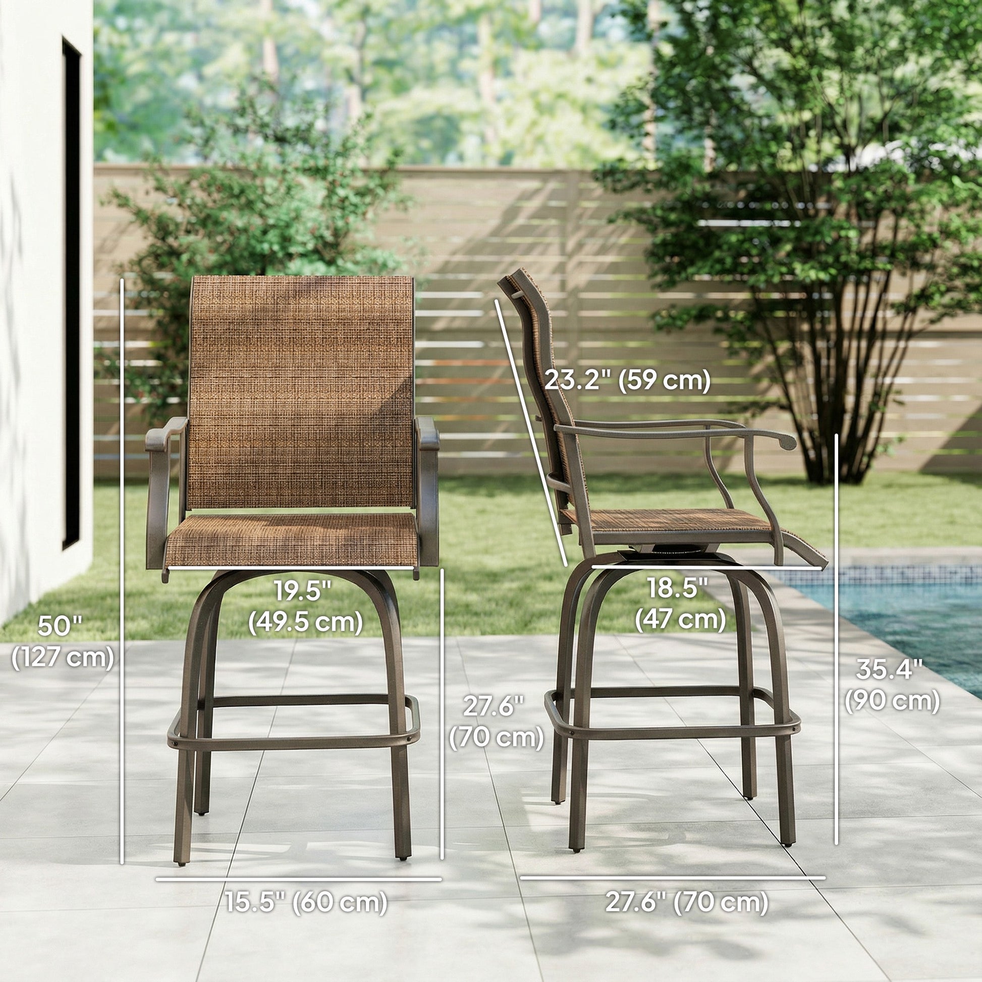 Outdoor Bar Stools Set of 2 Swivel Brown-DECOROLALA