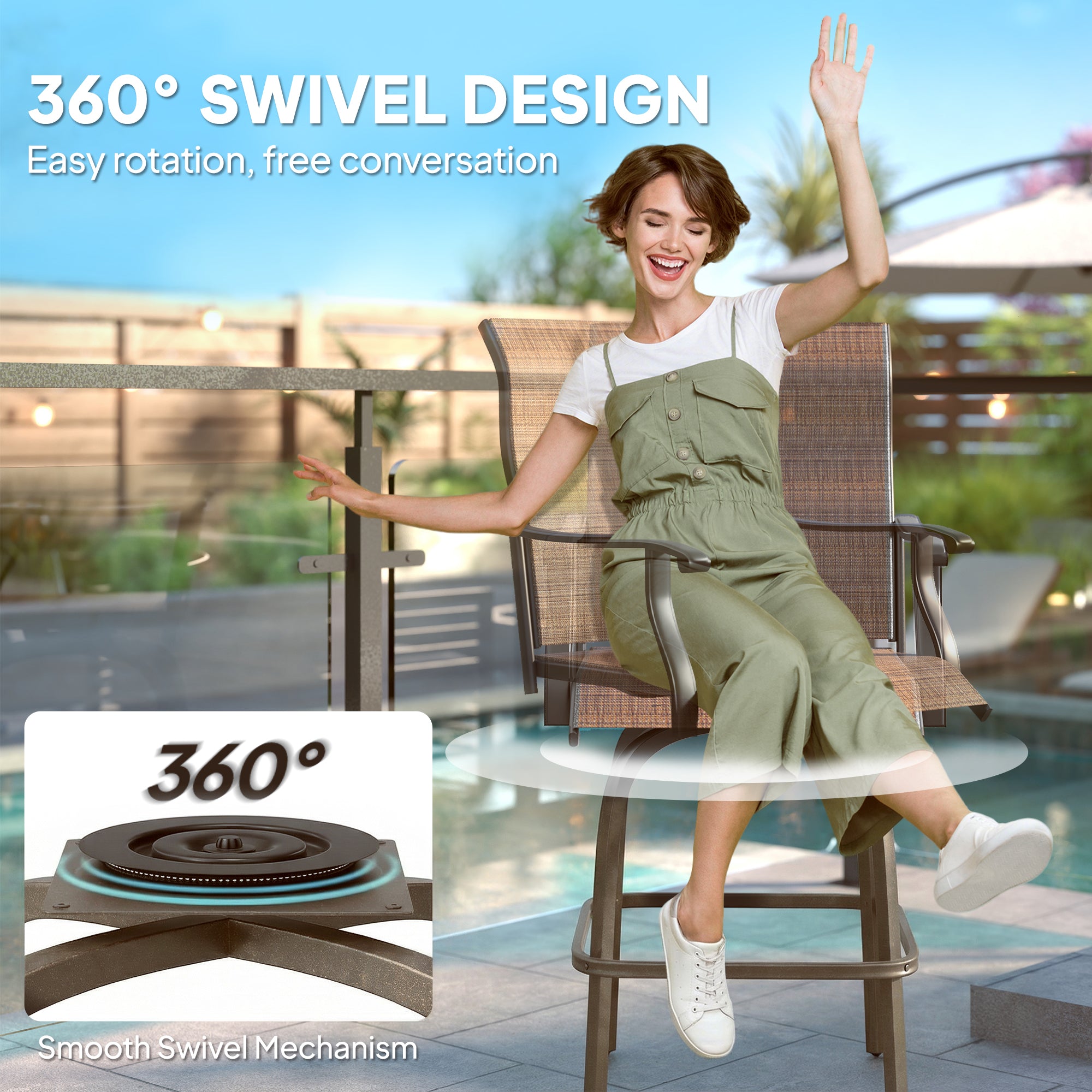 Outdoor Bar Stools Set of 2 Swivel Brown-DECOROLALA