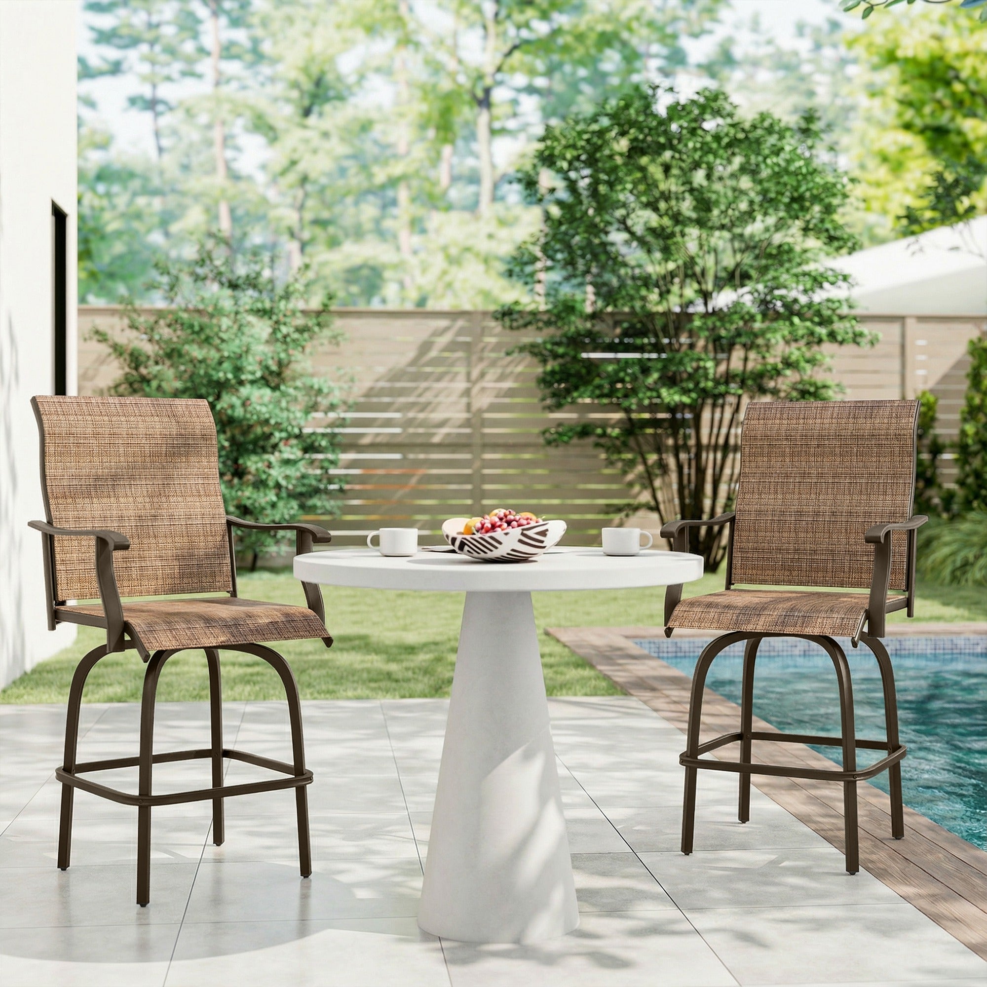 Outdoor Bar Stools Set of 2 Swivel Brown-DECOROLALA