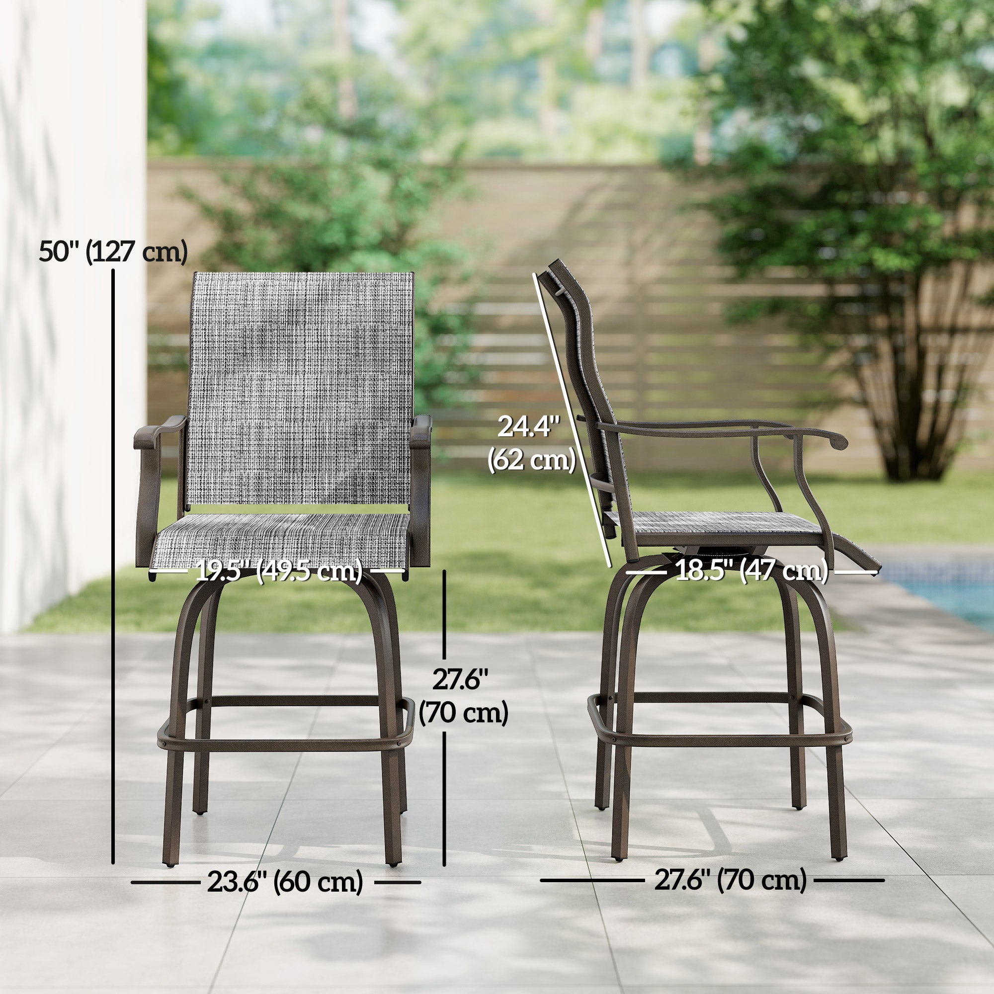 Outdoor Bar Stools Set of 2 - Swivel Grey-DECOROLALA