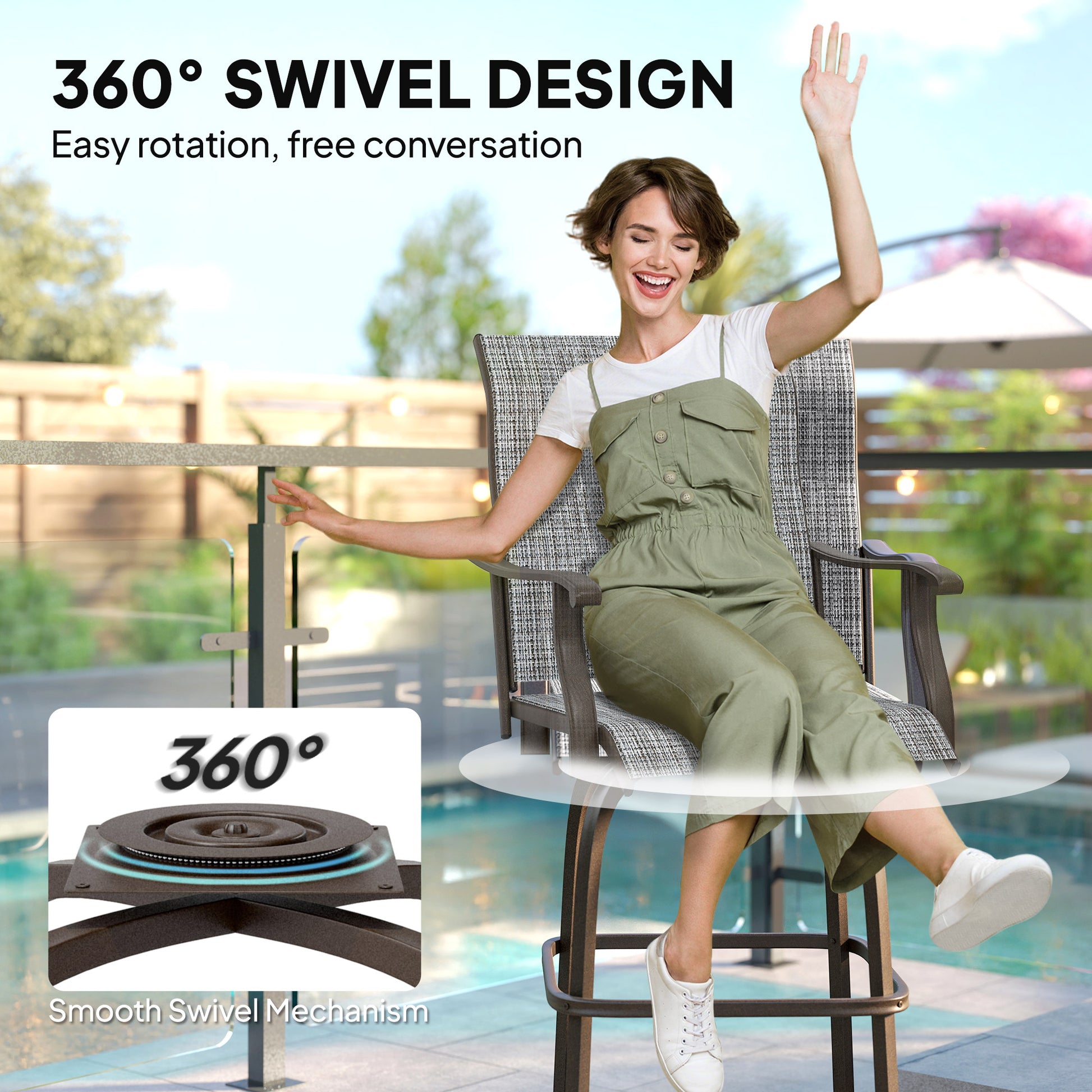 Outdoor Bar Stools Set of 2 - Swivel Grey-DECOROLALA