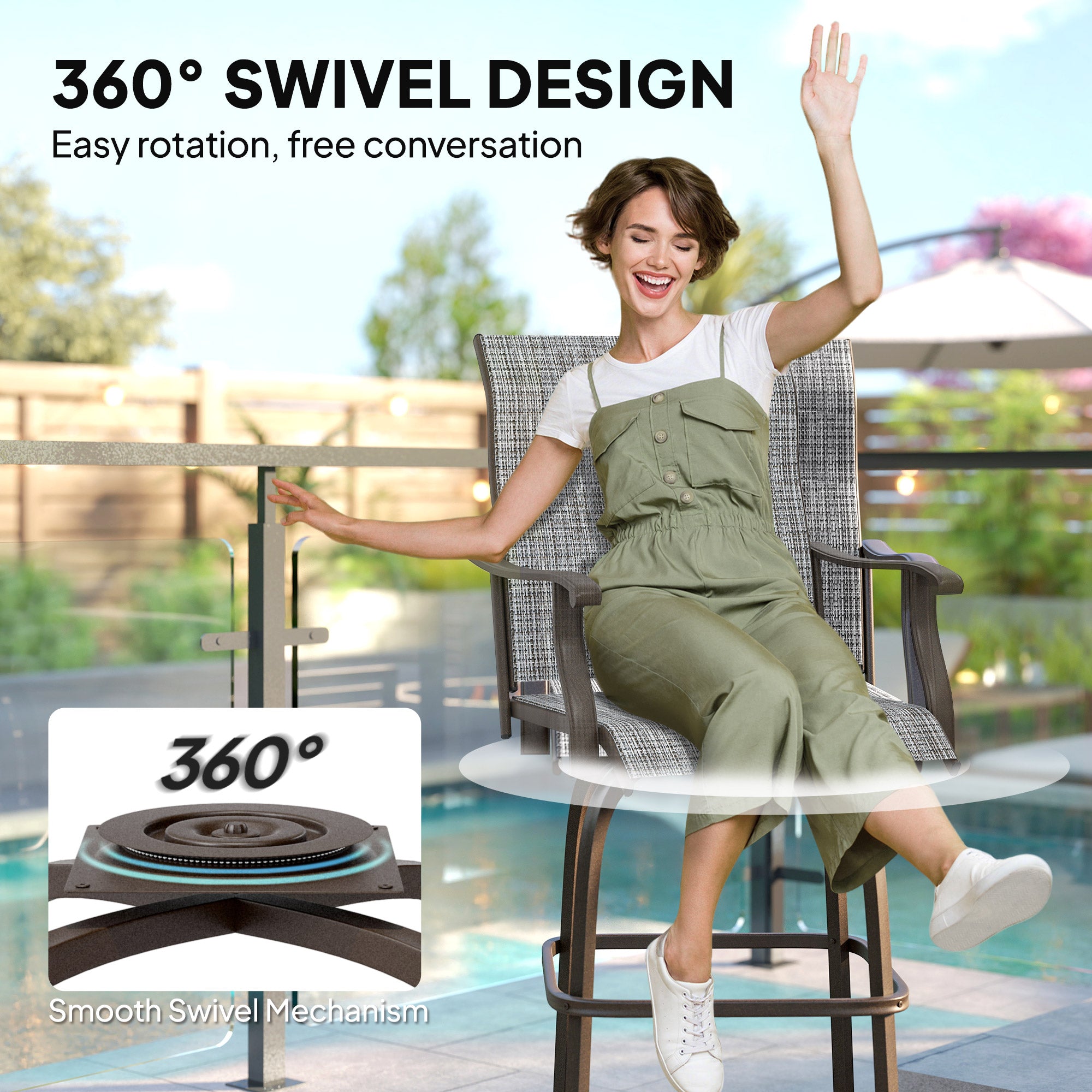 Outdoor Bar Stools Set of 2 - Swivel Grey-DECOROLALA