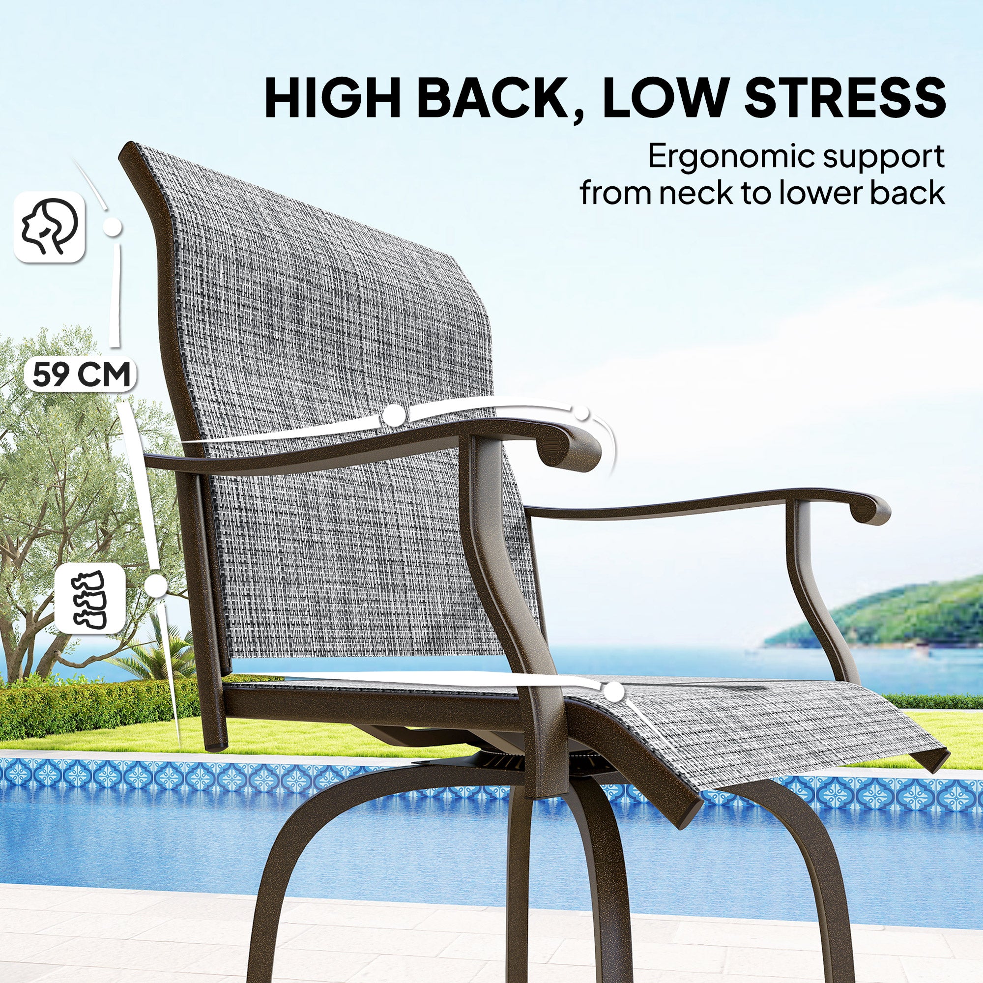 Outdoor Bar Stools Set of 2 - Swivel Grey-DECOROLALA
