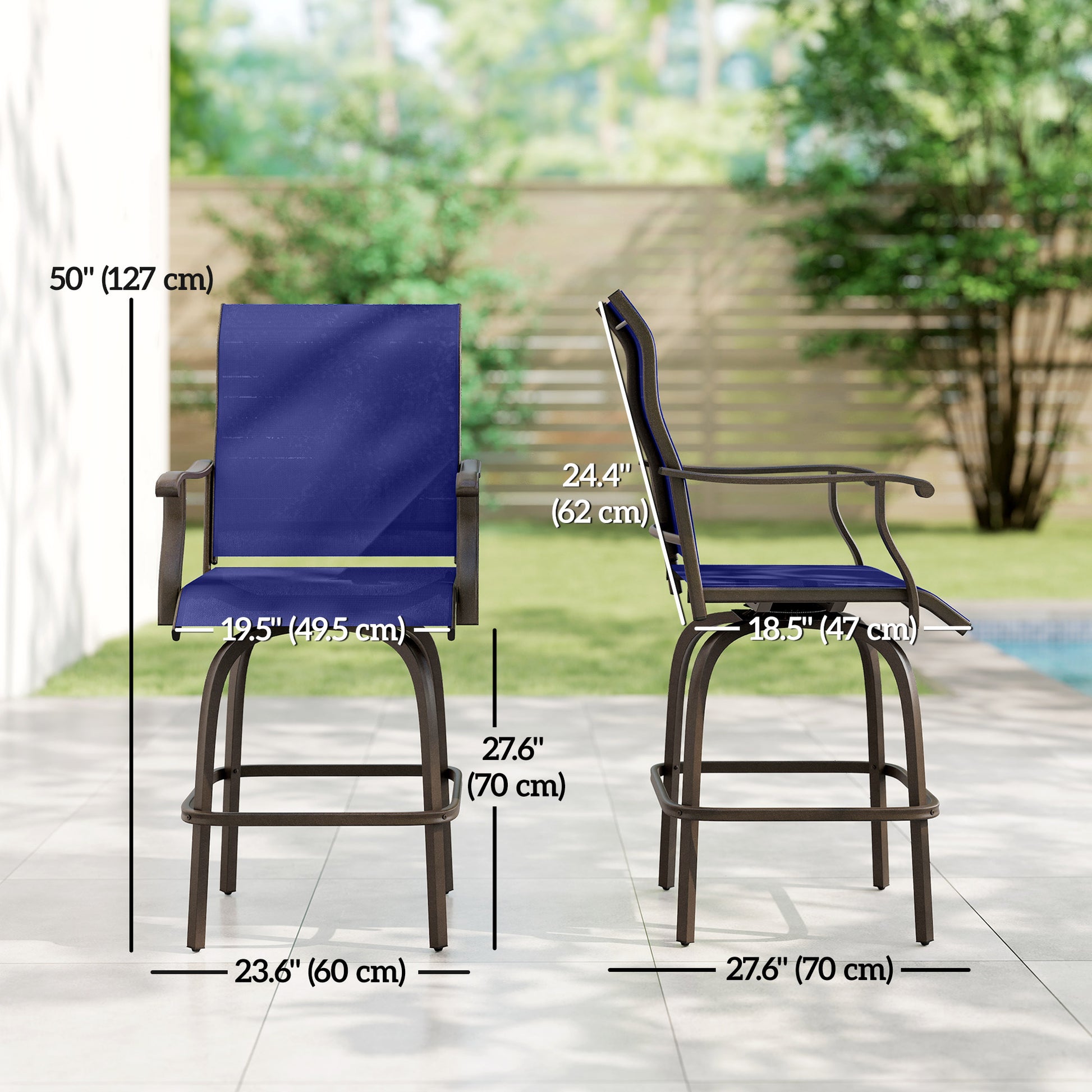 Outdoor Bar Stools Set of 2 Swivel Navy Blue-DECOROLALA