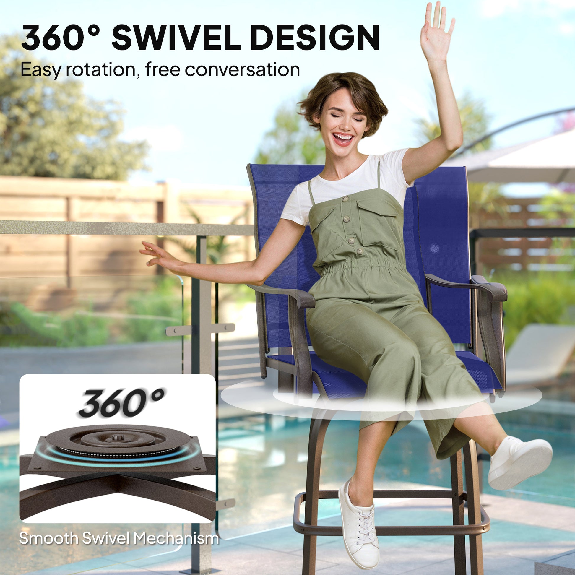 Outdoor Bar Stools Set of 2 Swivel Navy Blue-DECOROLALA
