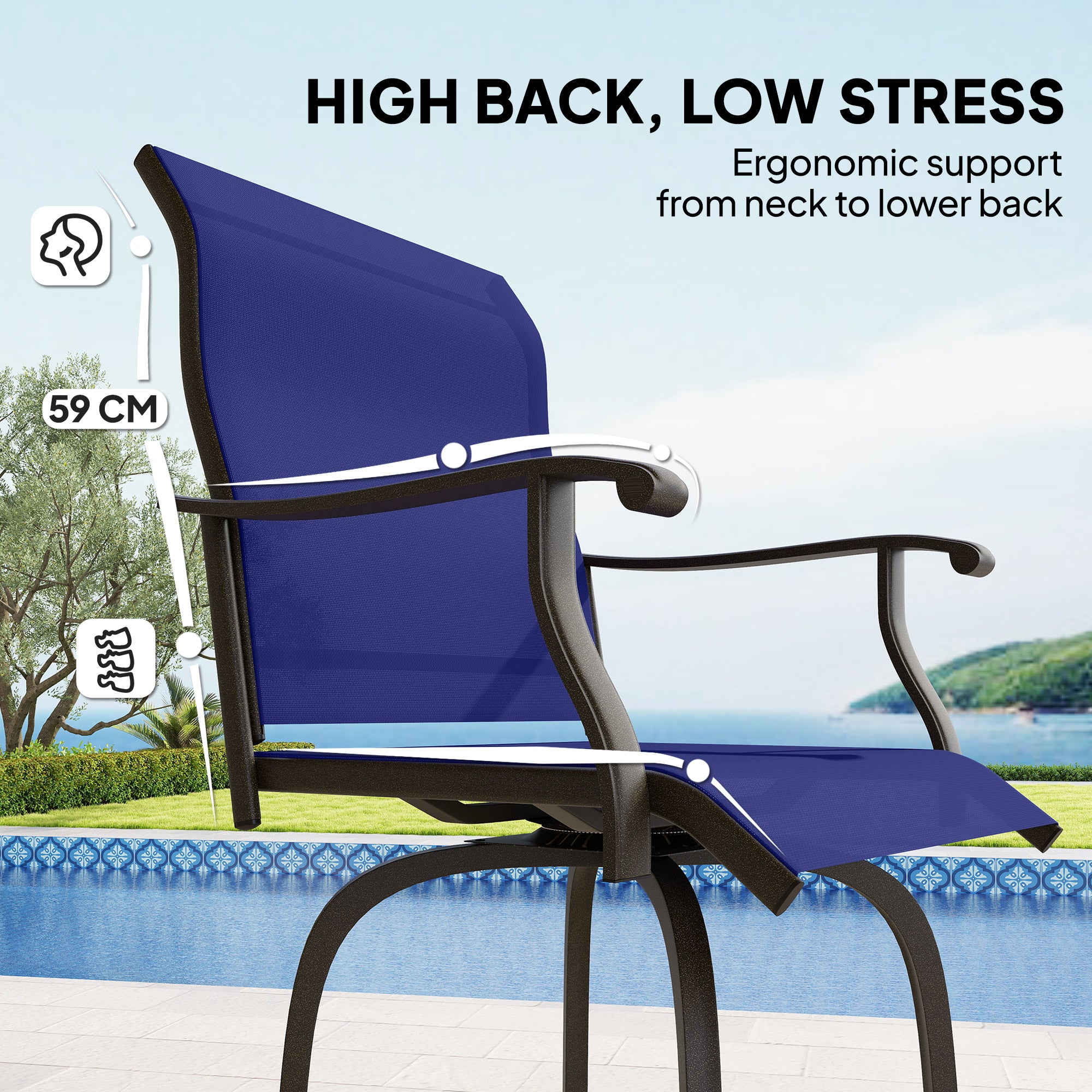 Outdoor Bar Stools Set of 2 Swivel Navy Blue-DECOROLALA
