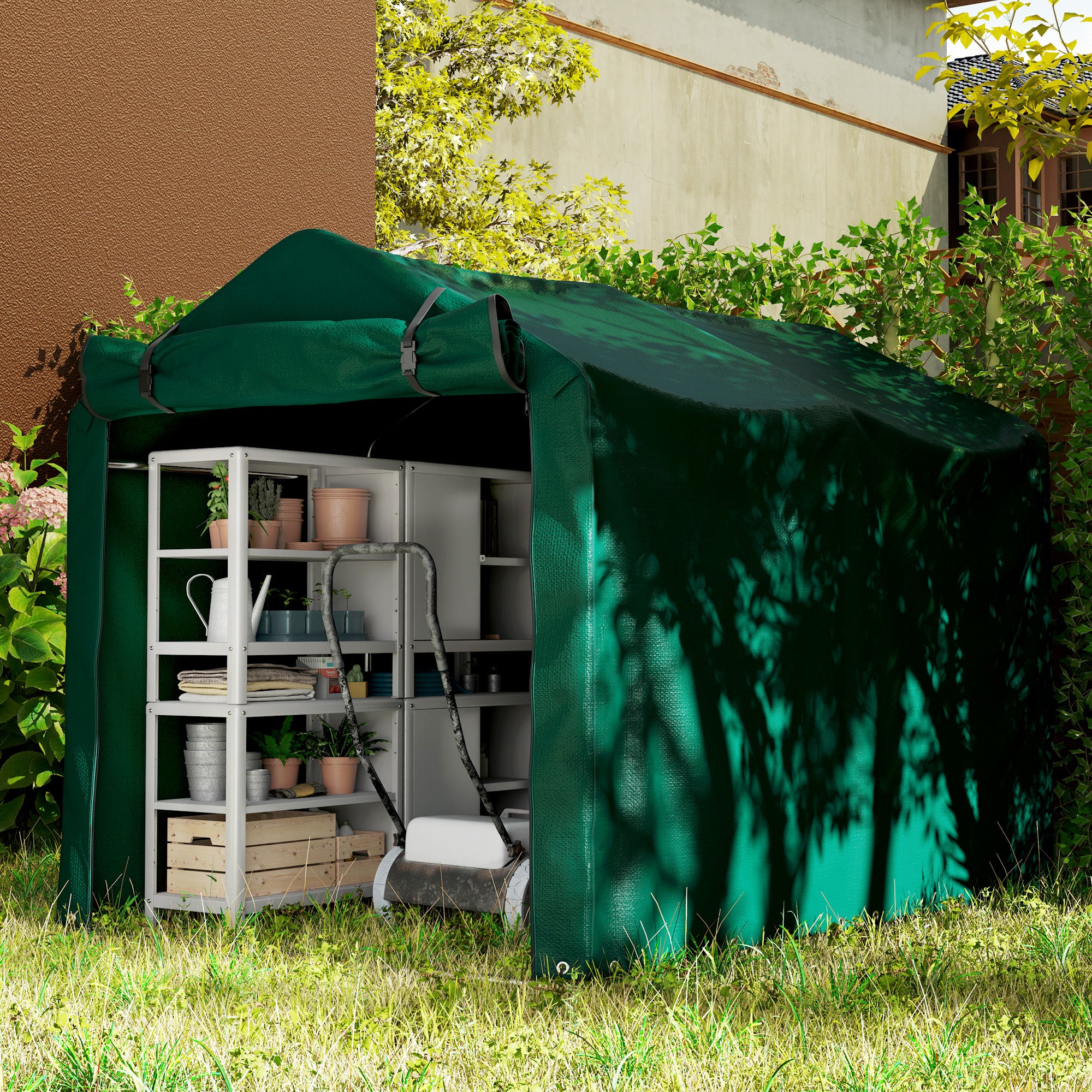 Outdoor Bike Storage Shed - Dark Green 87" x 62" x 65"-Patio & Garden > Lawn & Garden > Sheds > Portable Shed-DECOROLALA
