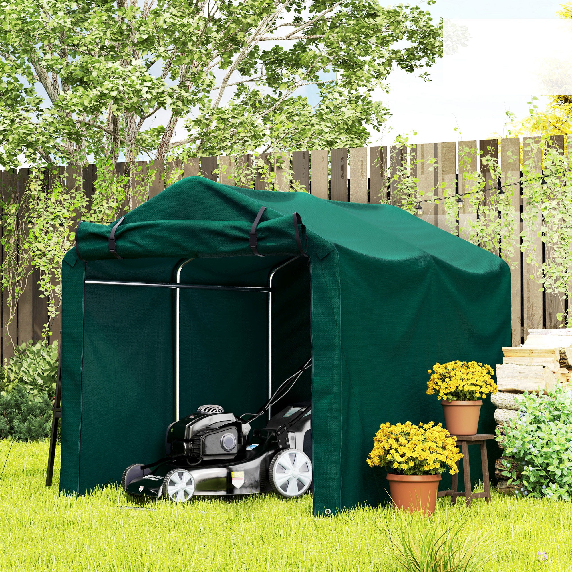 Outdoor Bike Storage Shed - Dark Green 87" x 62" x 65"-Patio & Garden > Lawn & Garden > Sheds > Portable Shed-DECOROLALA
