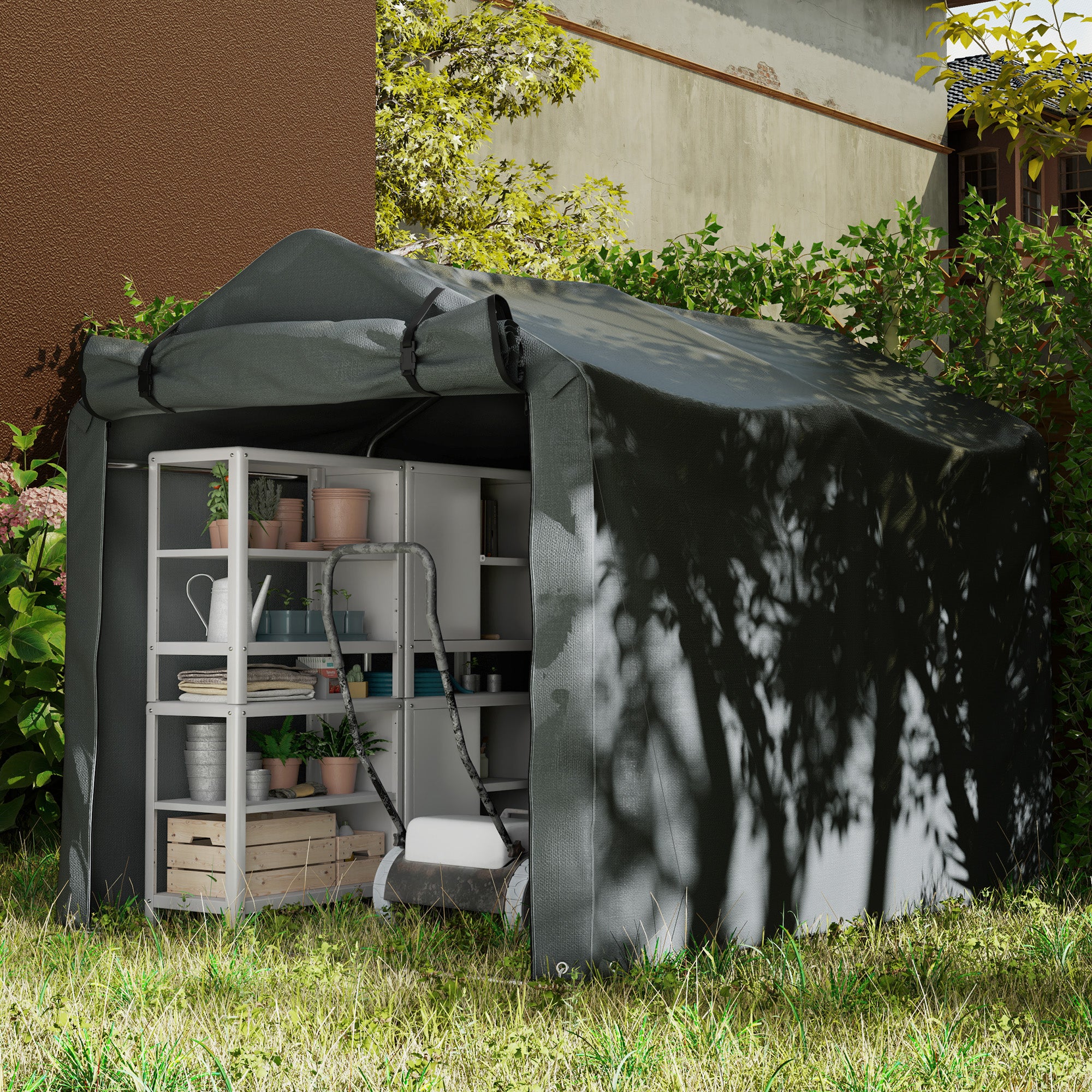 Outdoor Bike Storage Shed - Dark Grey 87" x 62" x 65"-Patio & Garden > Lawn & Garden > Sheds-DECOROLALA