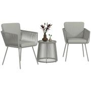 Outdoor Bistro Set, Wicker Rattan with Metal Legs, Light Grey, 3 Pieces-Patio Bistro Sets-DECOROLALA