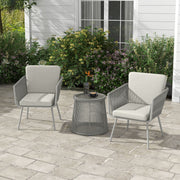 Outdoor Bistro Set, Wicker Rattan with Metal Legs, Light Grey, 3 Pieces-DECOROLALA