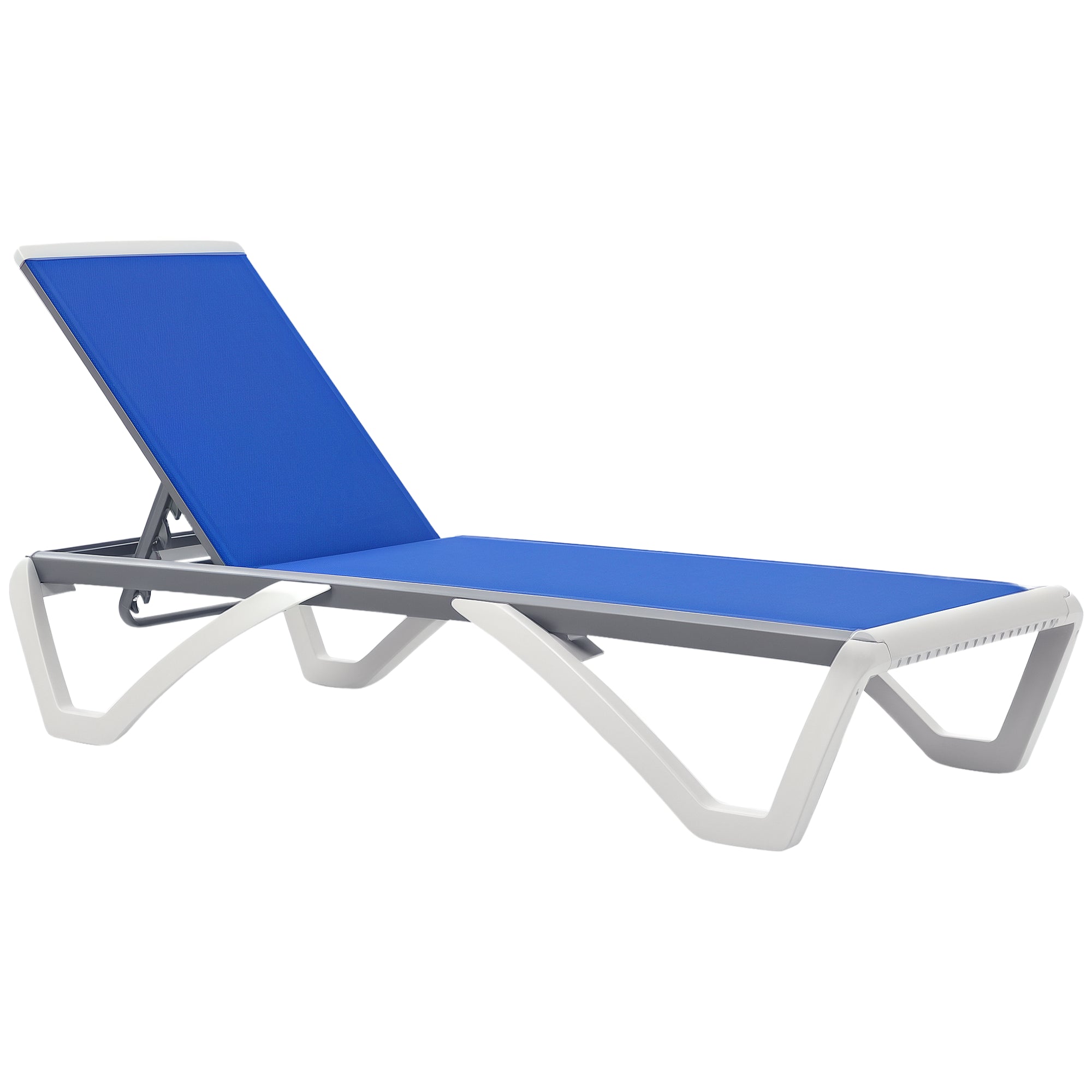 Outdoor Blue Chaise Lounge, Adjustable Back, Mesh Fabric, Patio Chair, Portable Wheels-DECOROLALA