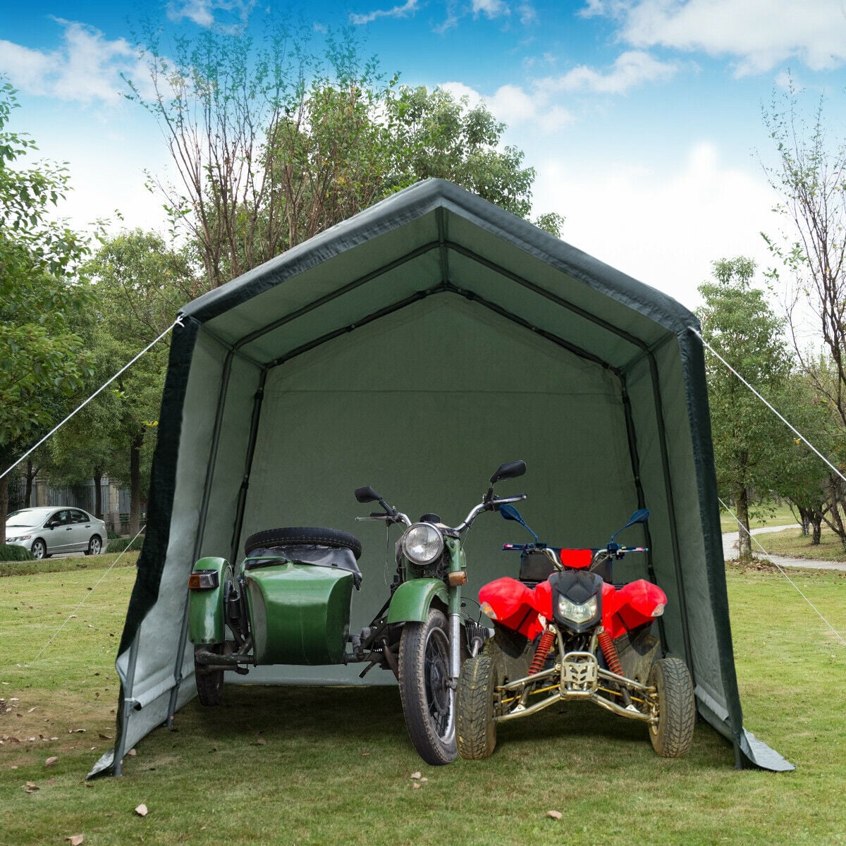 Outdoor Carport Shed with Sidewalls and Waterproof Ripstop Cover-10 x 10 ft-Carports-DECOROLALA