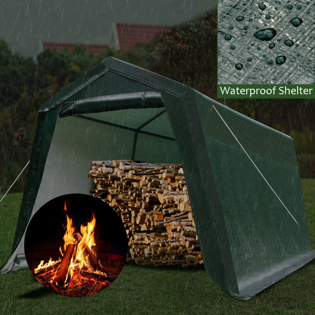 Outdoor Carport Shed with Sidewalls and Waterproof Ripstop Cover-10 x 10 ft-Carports-DECOROLALA