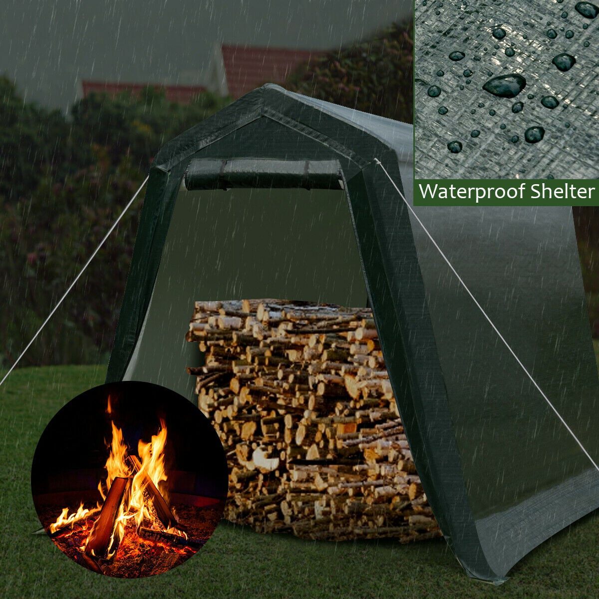 Outdoor Carport Shed with Sidewalls and Waterproof Ripstop Cover-6 x 8 ft-Carports-DECOROLALA