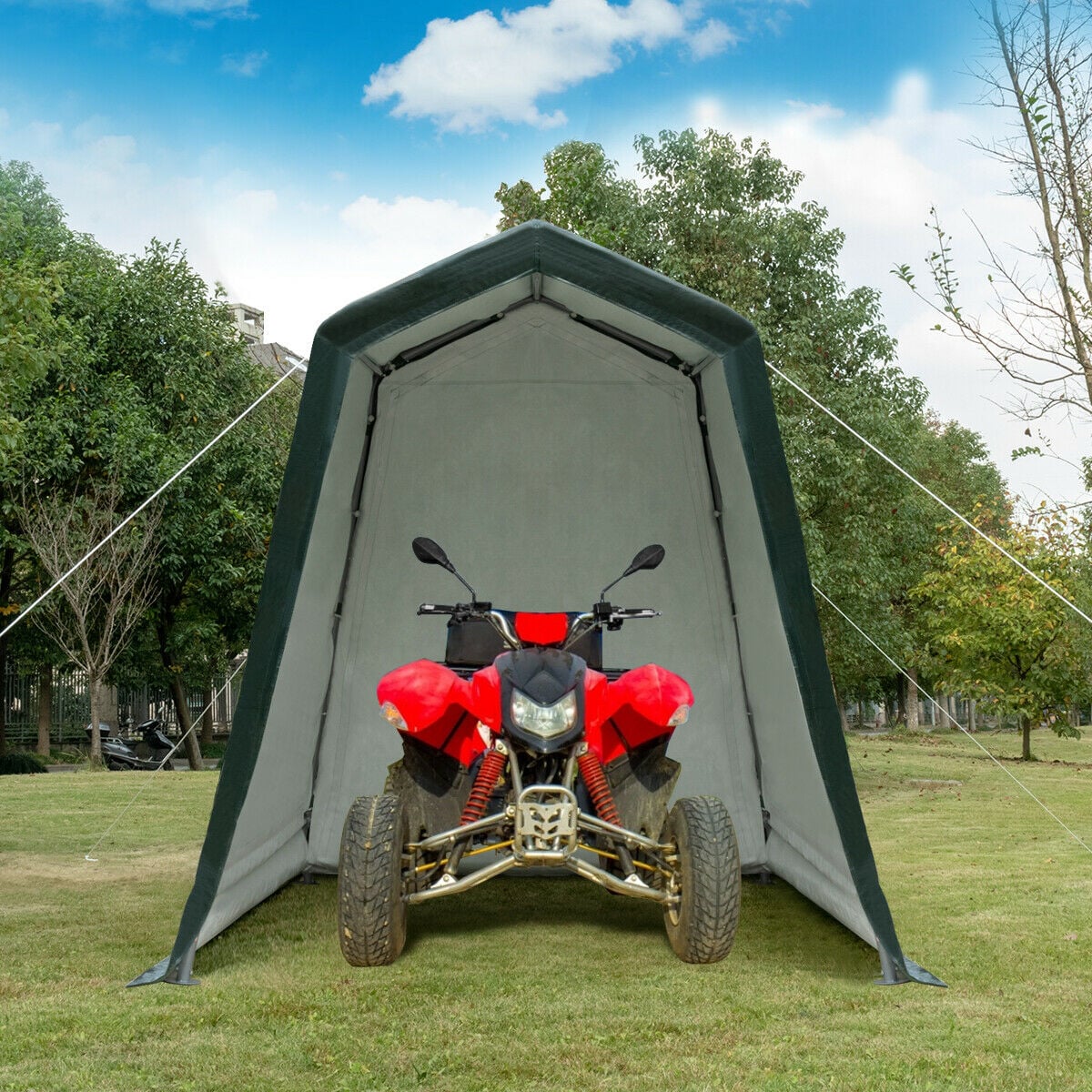 Outdoor Carport Shed with Sidewalls and Waterproof Ripstop Cover-6 x 8 ft-Carports-DECOROLALA