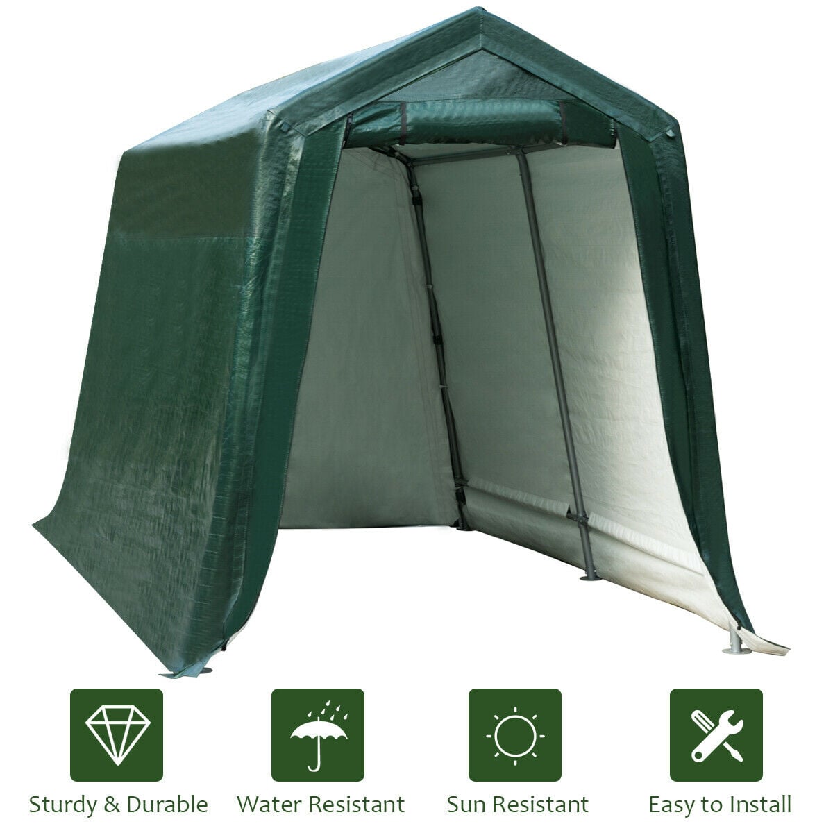 Outdoor Carport Shed with Sidewalls and Waterproof Ripstop Cover-7 x 12 ft-Carports-DECOROLALA