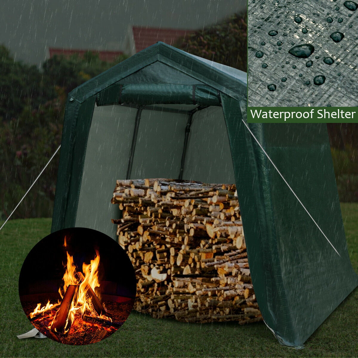 Outdoor Carport Shed with Sidewalls and Waterproof Ripstop Cover-7 x 12 ft-Carports-DECOROLALA