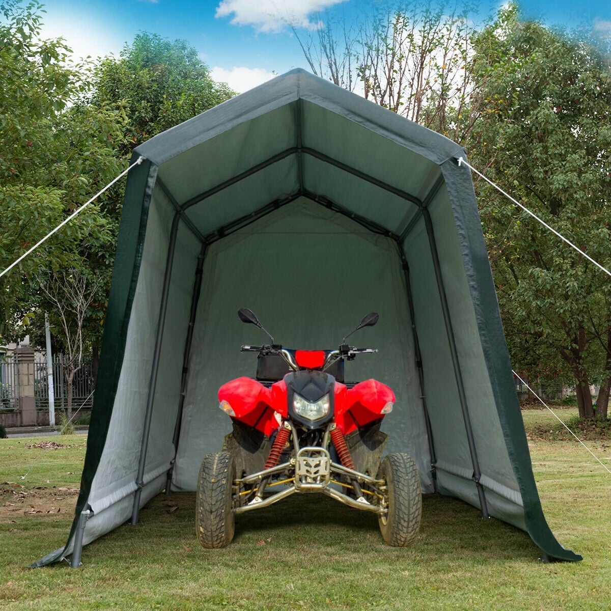 Outdoor Carport Shed with Sidewalls and Waterproof Ripstop Cover-7 x 12 ft-Carports-DECOROLALA