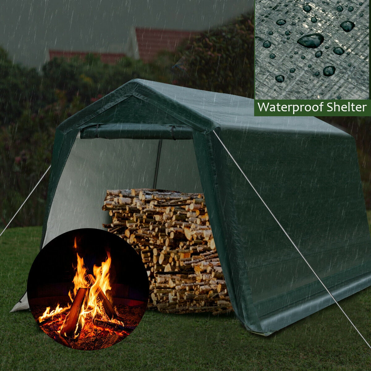 Outdoor Carport Shed with Sidewalls and Waterproof Ripstop Cover-8 x 14 ft-Carports-DECOROLALA