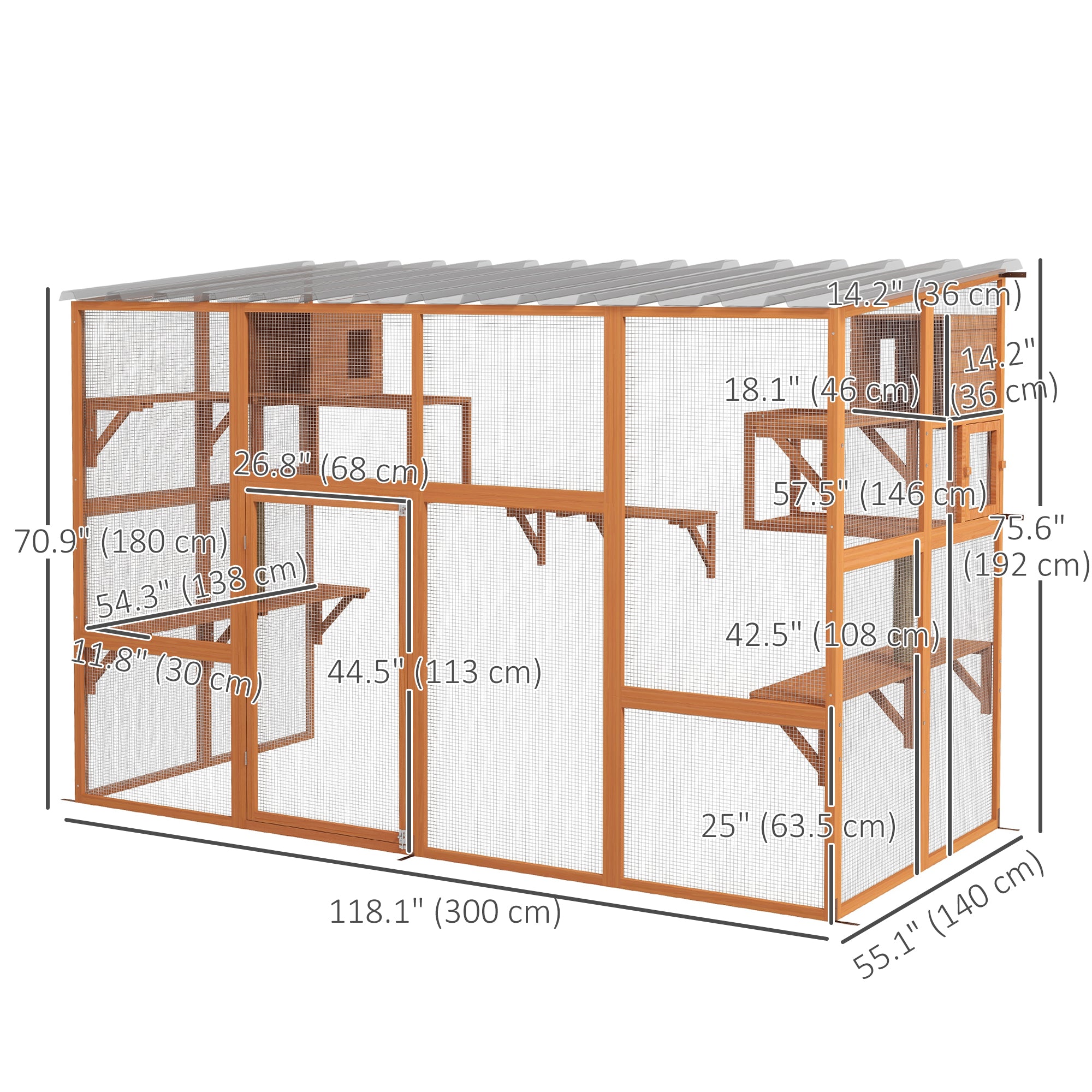 Outdoor Cat Catio Enclosure - Orange Fir Wood 118" W-DECOROLALA