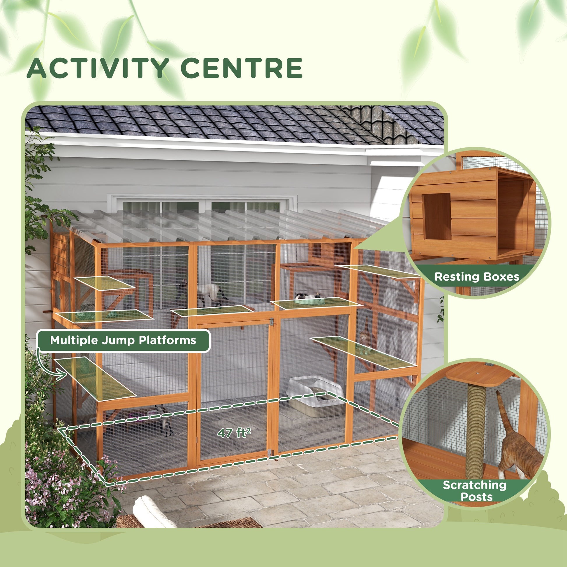 Outdoor Cat Catio Enclosure - Orange Fir Wood 118" W-DECOROLALA