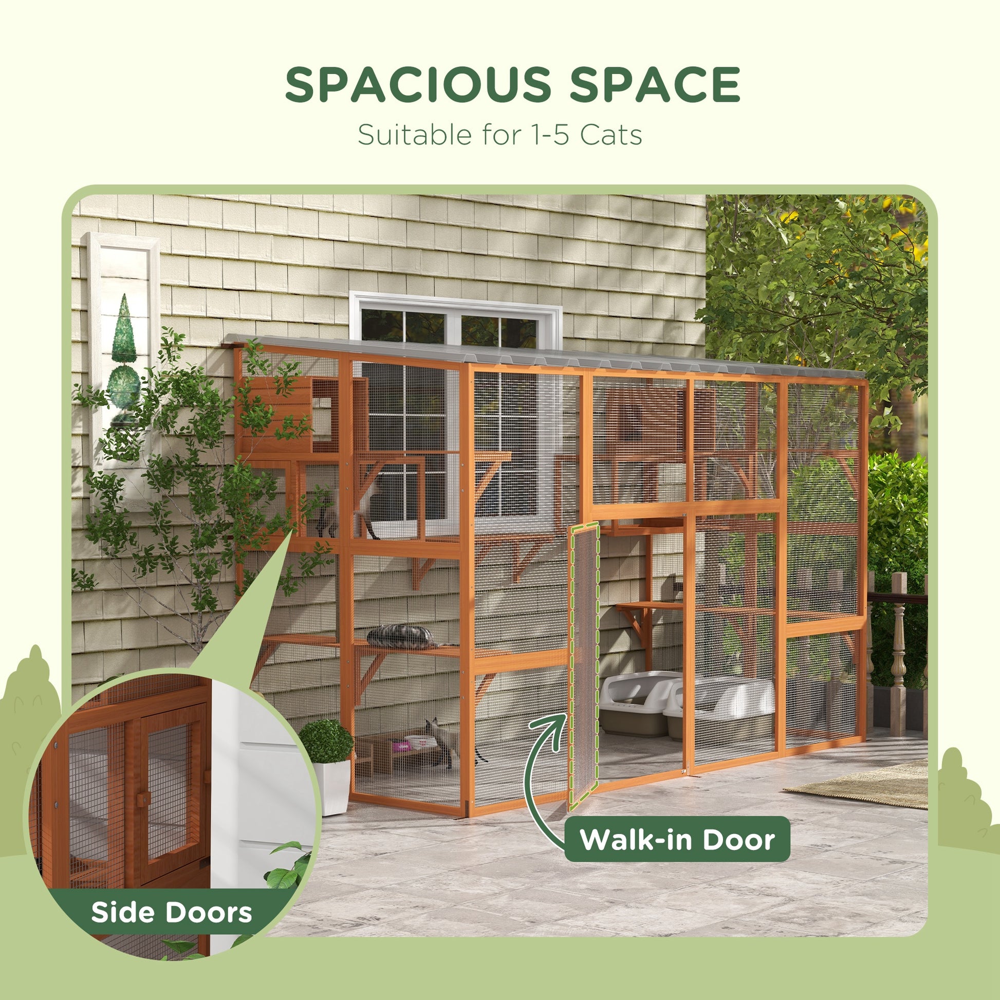 Outdoor Cat Catio Enclosure - Orange Fir Wood 118" W-DECOROLALA
