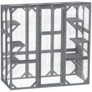 Outdoor Cat Enclosure - 6 Platforms, Grey, 59"x28"x60"-DECOROLALA
