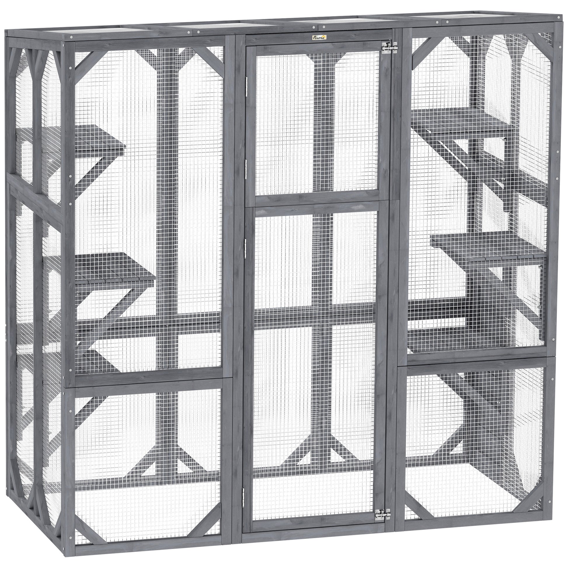 Outdoor Cat Enclosure - 6 Platforms, Grey, 59"x28"x60"-DECOROLALA